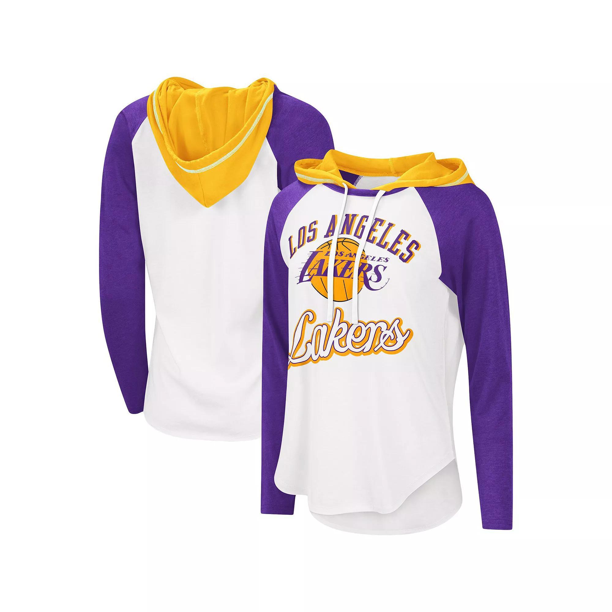 Women's G-III 4Her by Carl Banks White Los Angeles Lakers MVP Raglan Hoodie Long Sleeve T-Shirt, Size: Small Product Image