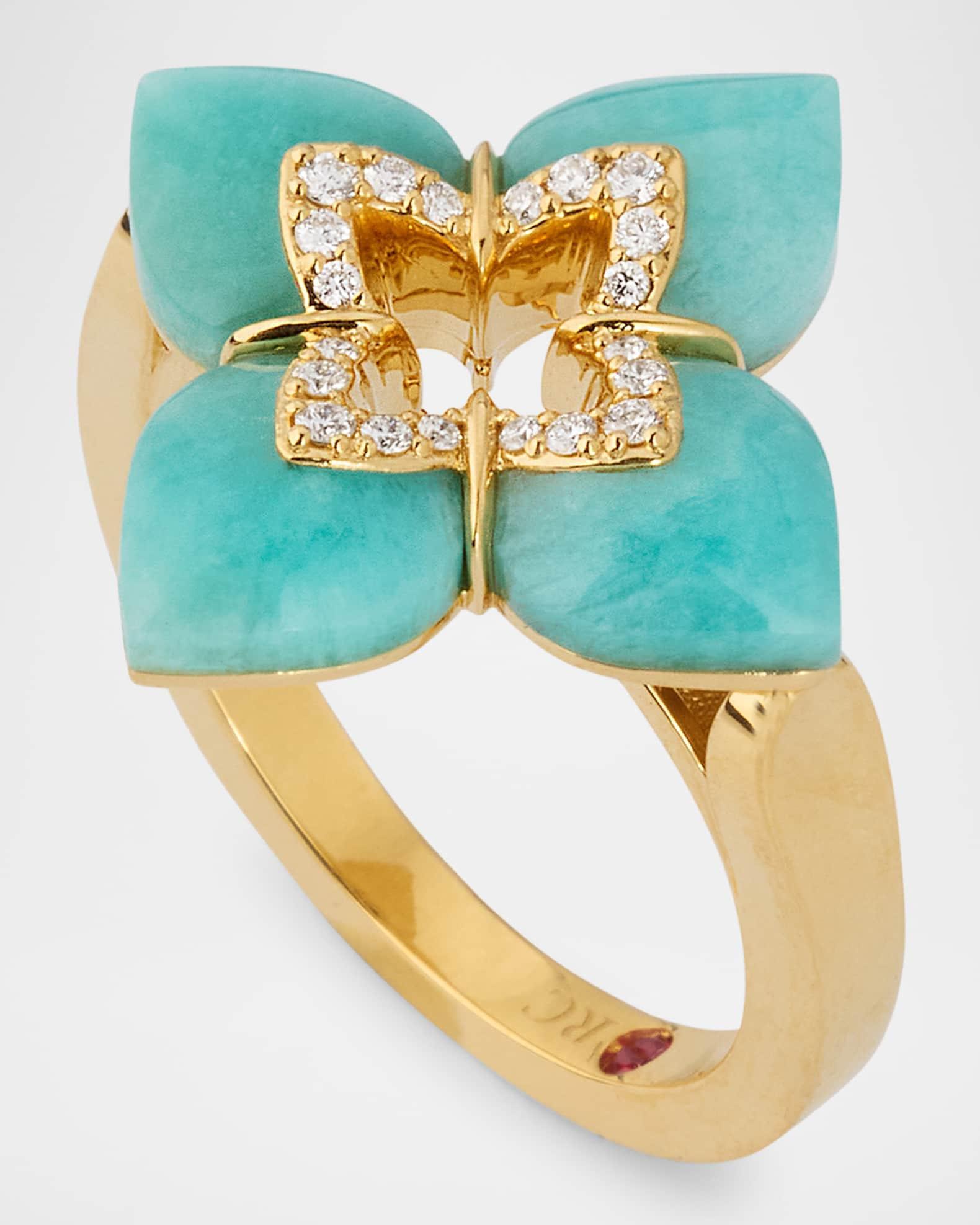 Souffle 18K Yellow Gold Diamond Venetian Princess Ring with Gemstones, Size 6.5 Product Image