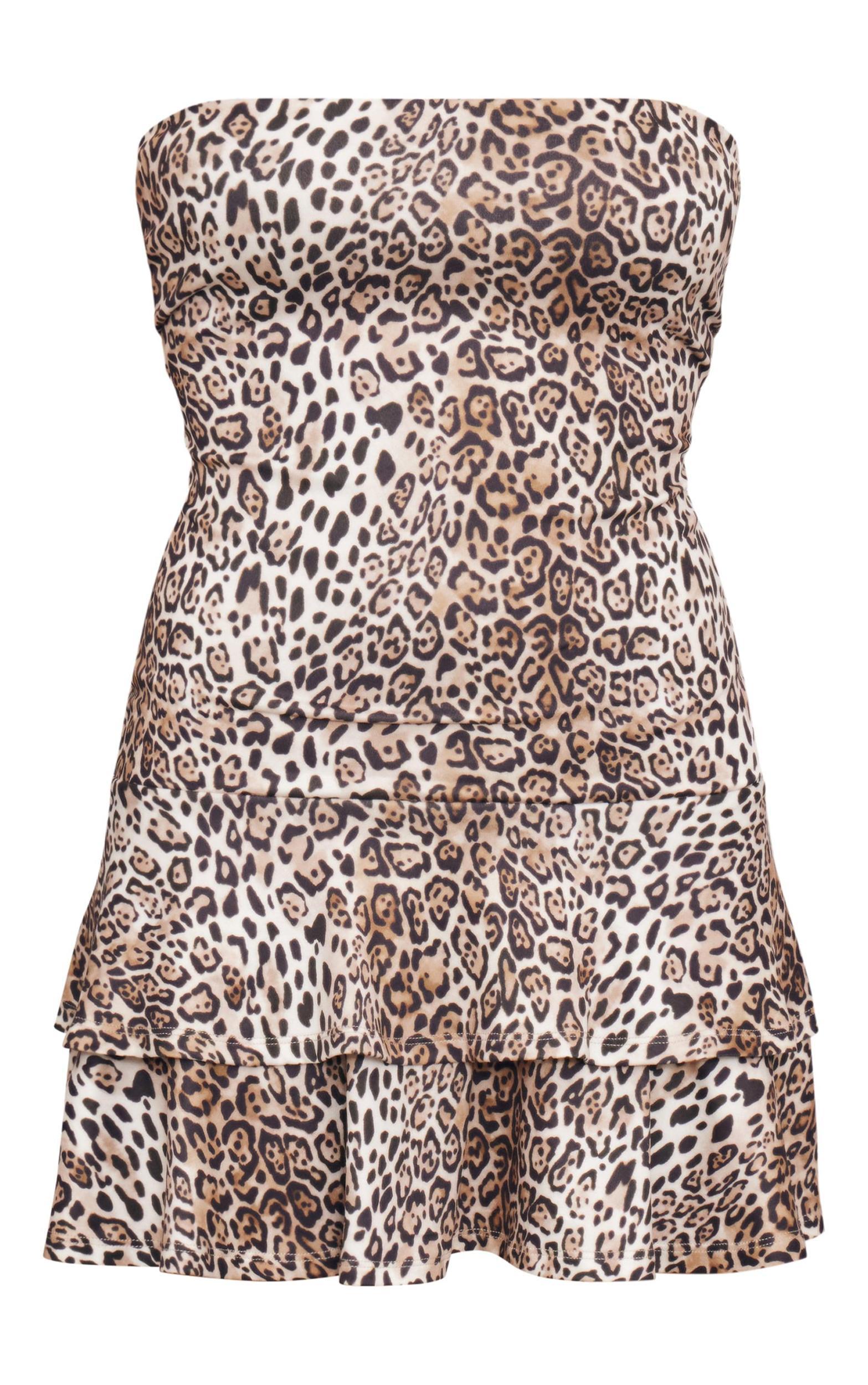 Leopard Print Bandeau Frill Mini Dress Product Image