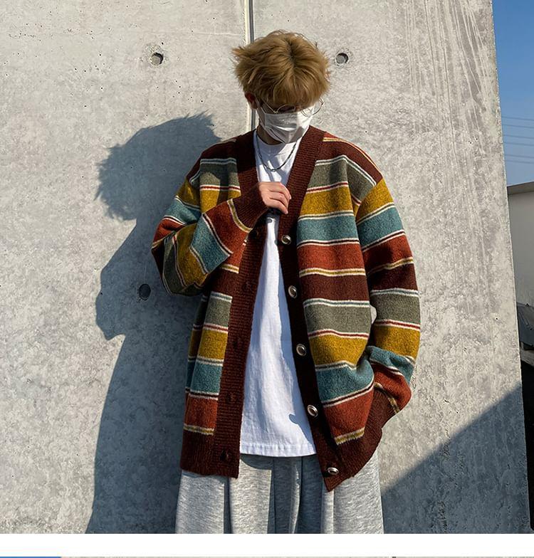 V-Neck Striped Cardigan Product Image