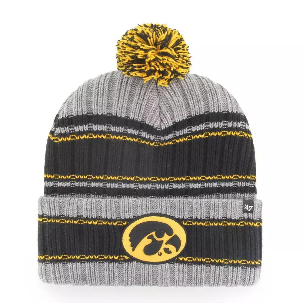 Men's '47 Gray Iowa Hawkeyes Rexford Cuffed Knit Hat with Pom, Grey Product Image