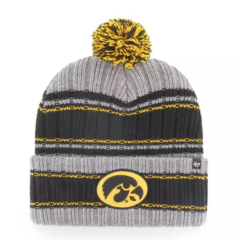 Men's '47 Gray Iowa Hawkeyes Rexford Cuffed Knit Hat with Pom, Grey Product Image