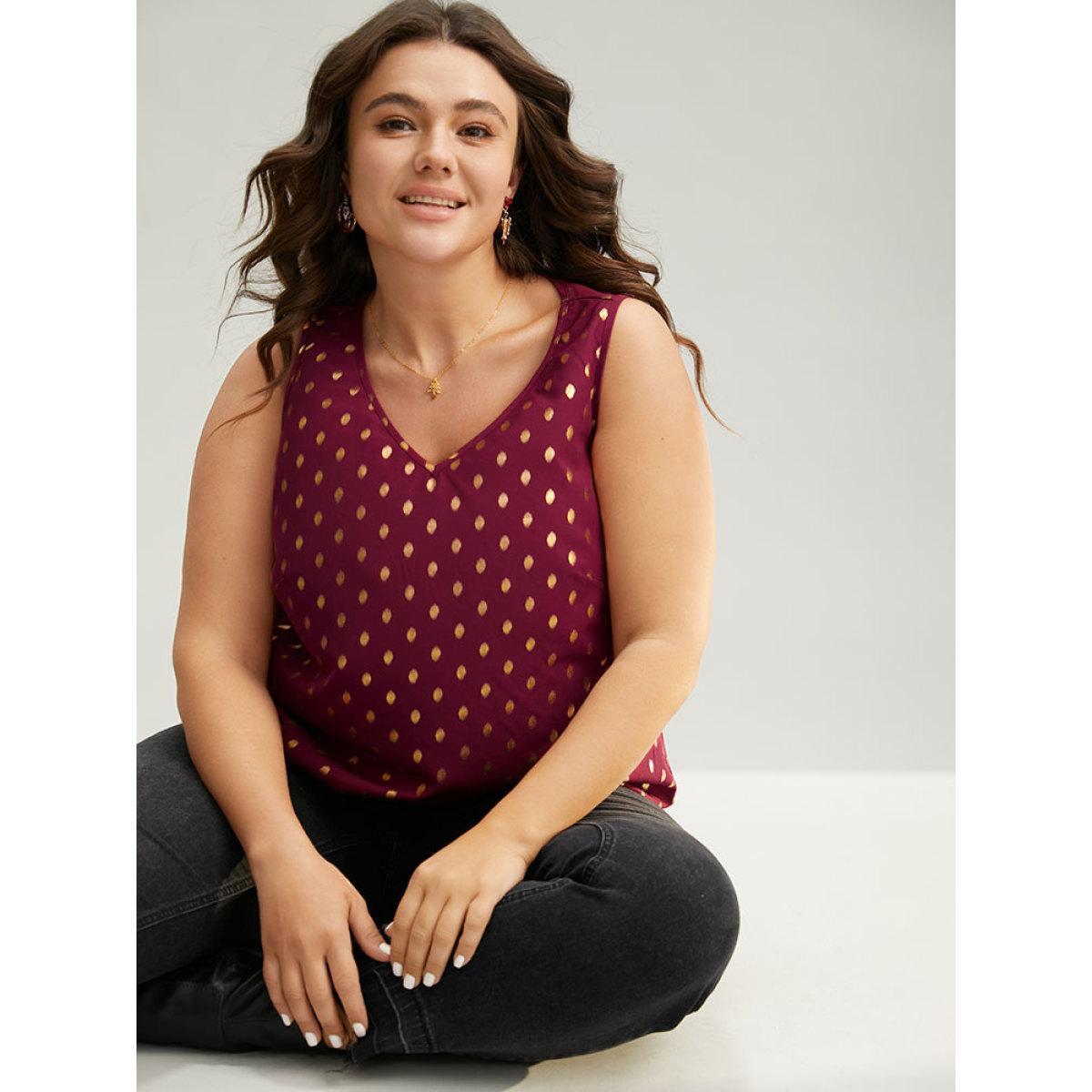 Plus Size Glitter Polka Dot V Neck Tank Top Women Red Elegant Contrast V-neck Festival-Christmas Tank Tops Camis BloomChic 22-24/3X Product Image