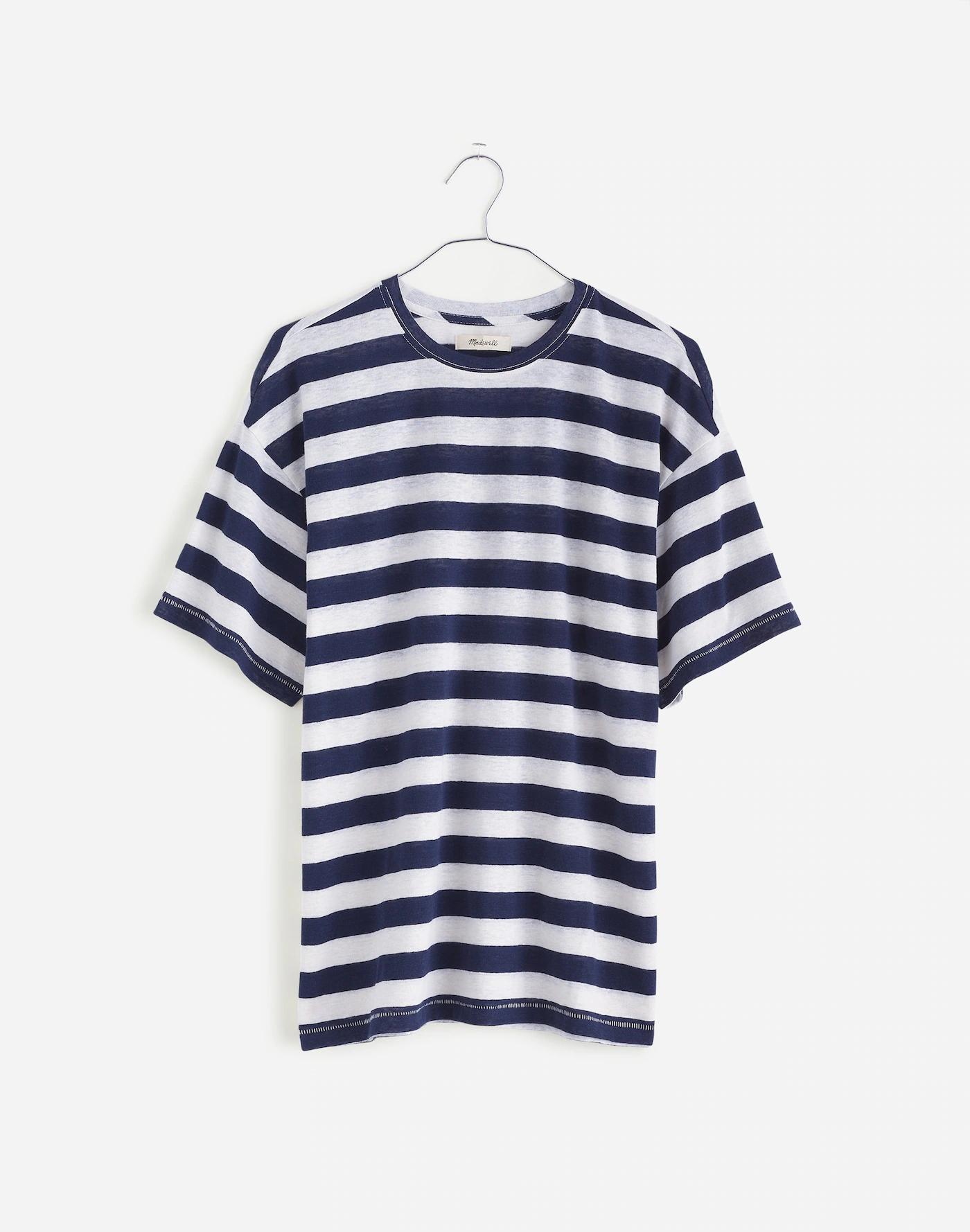 Linen-Blend Crewneck Oversized Tee Product Image