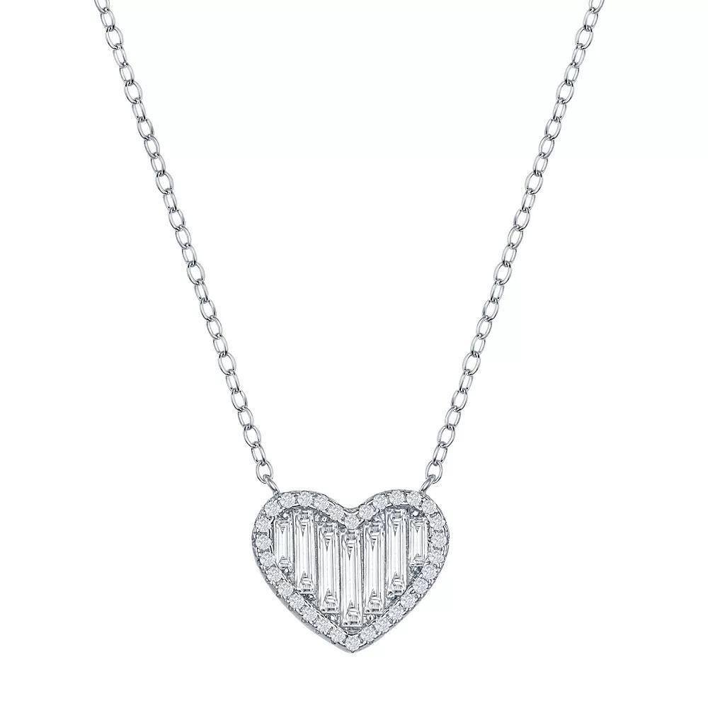 Sterling Silver Round & Baguette Cubic Zirconia Heart Necklace, Womens Product Image