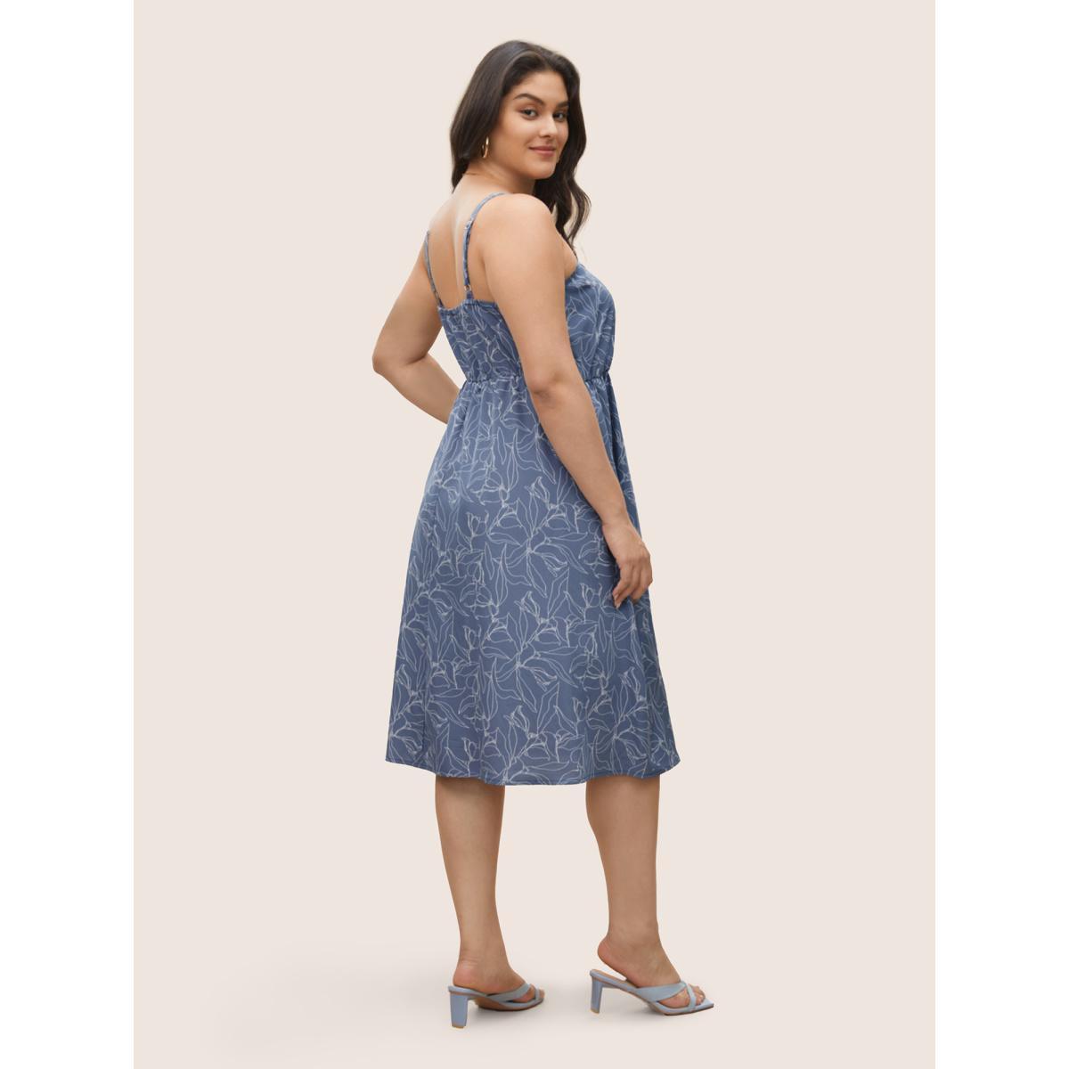 Plus Size Floral Print Button Detail Cami Dress Stone Women Elegant Non V-neck Sleeveless Curvy Midi Dress BloomChic 26/4X Product Image