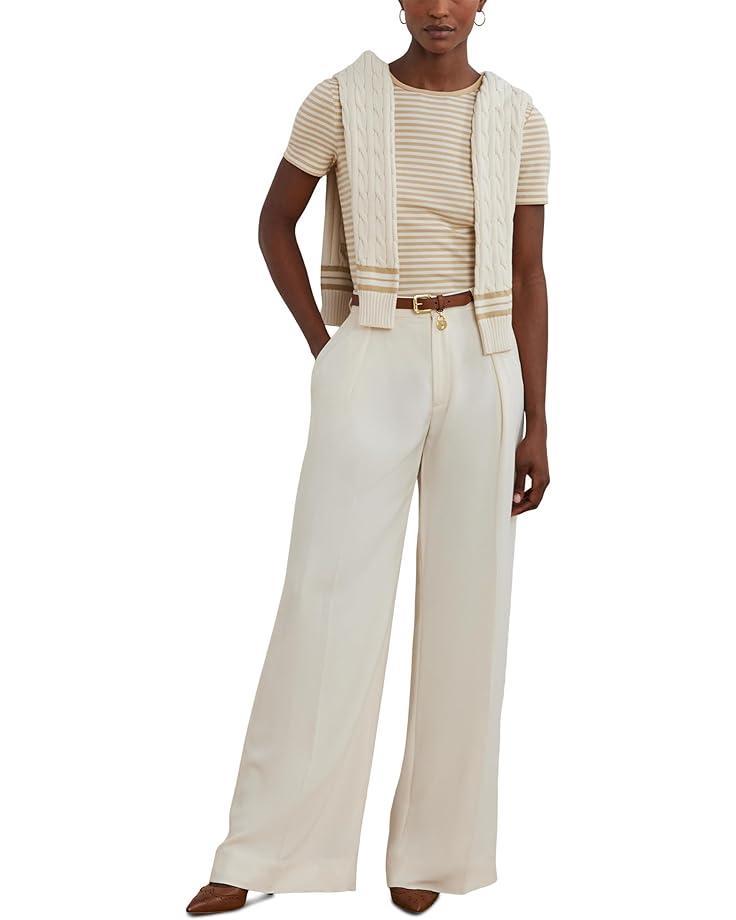 Striped Elbow-sleeve Henley Top Product Image
