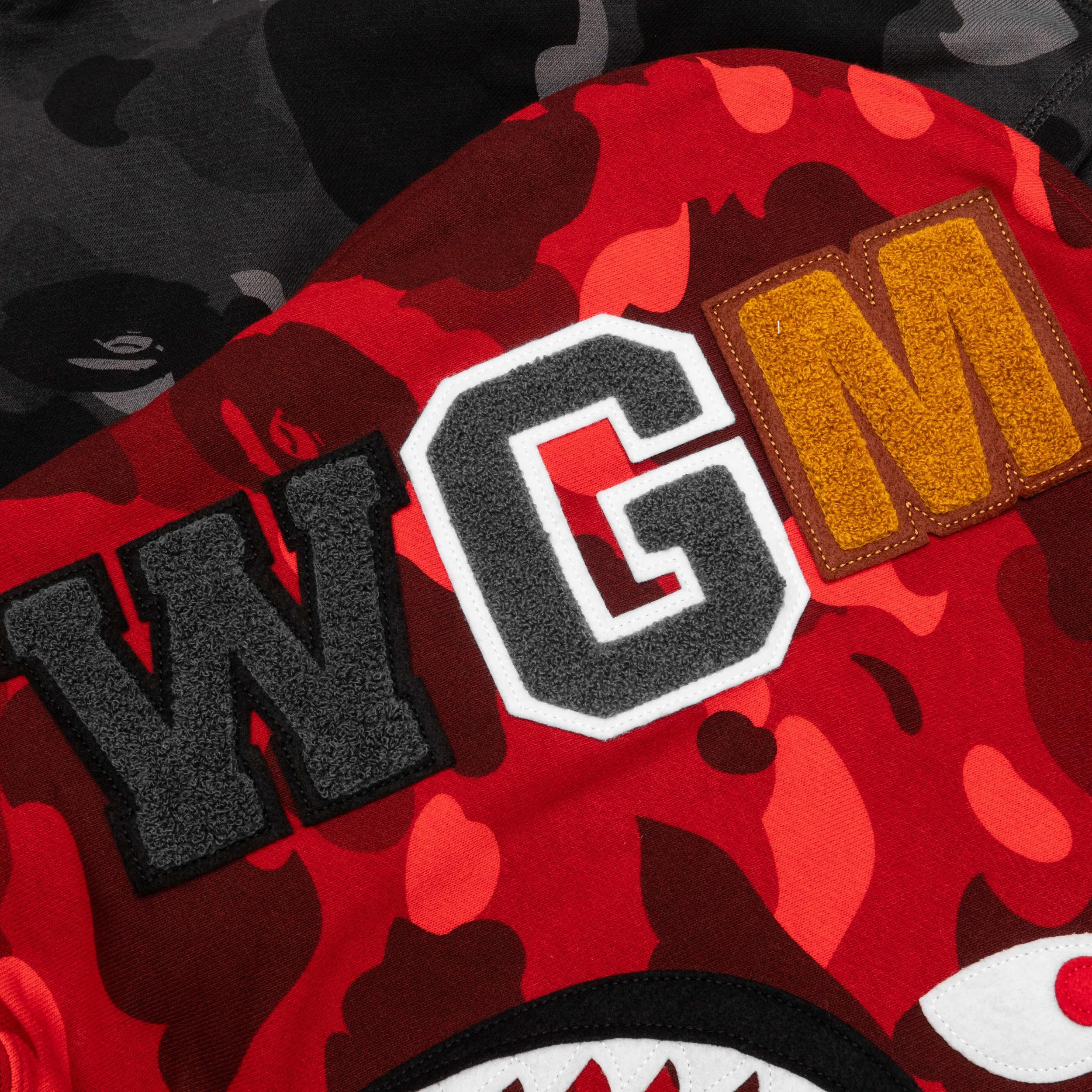 Color Camo Separate Shark Full Zip Hoodie - Red/Black Male Product Image