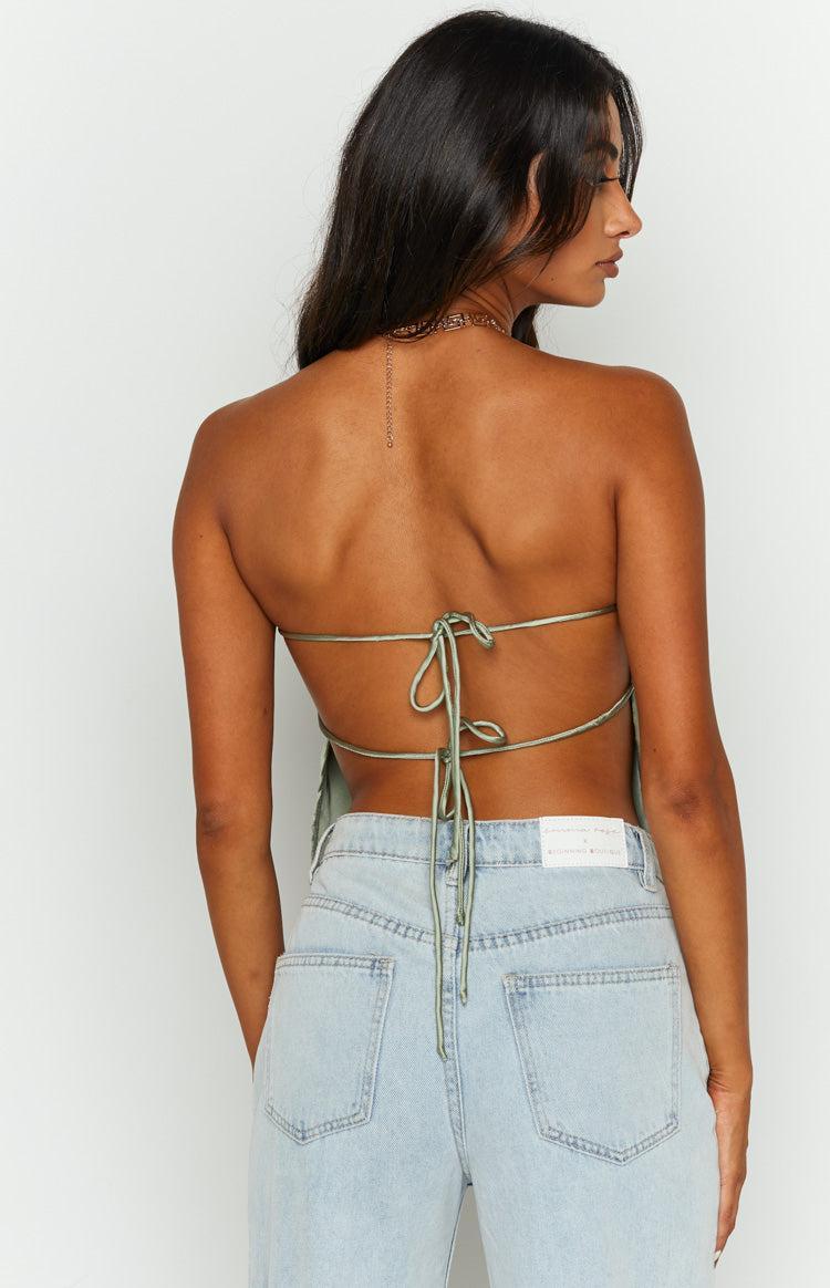 Ibiza Olive Satin Strapless Top Product Image