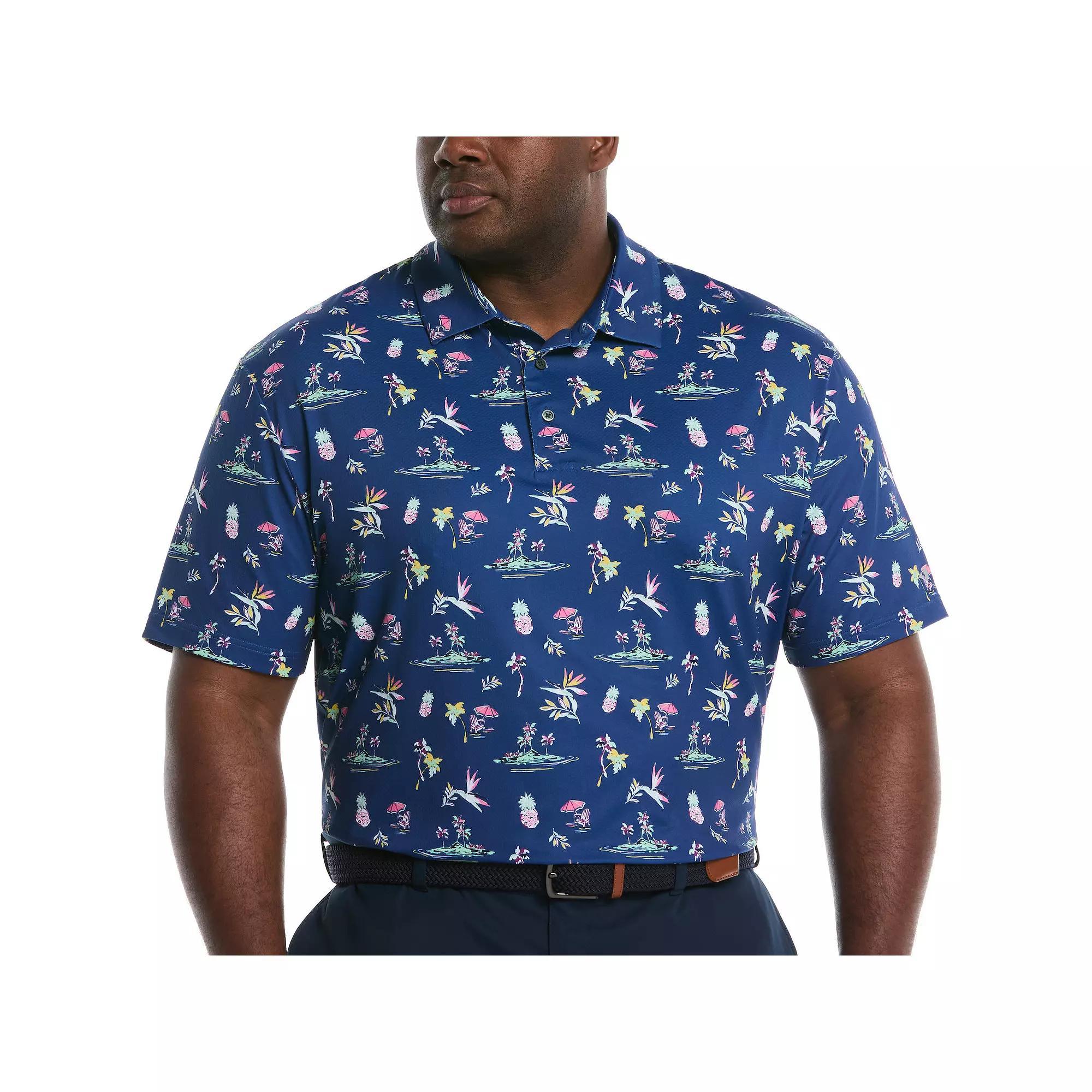 Big & Tall Grand Slam Tropical Island Print Short Sleeve Golf Polo, Men's, Size: XL Tall, Limoges Product Image