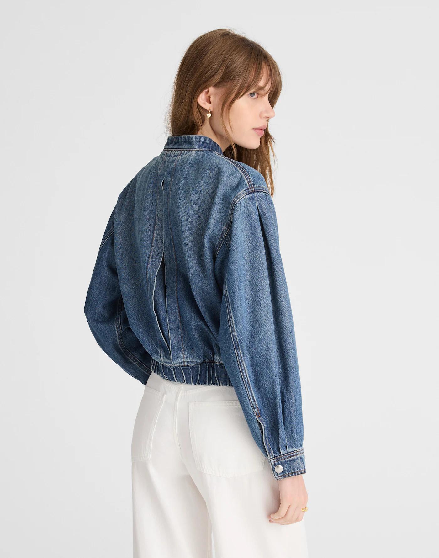 Denim Zip-Up Bomber Jacket Product Image