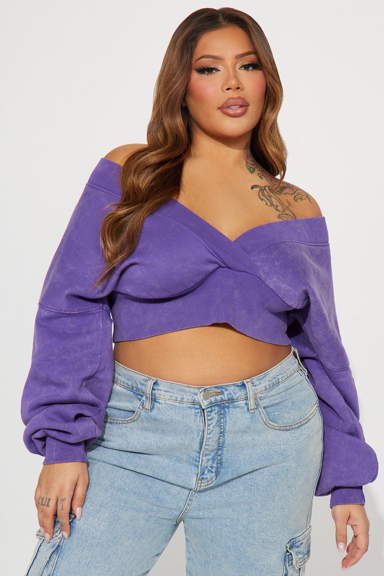 Amara Fleece Off Shoulder Sweatshirt - Purple Product Image