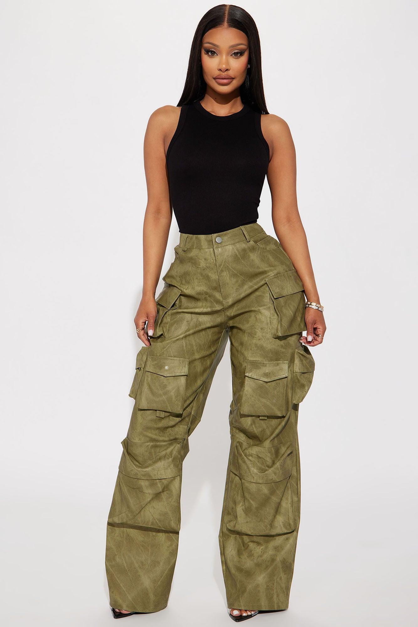 Harvey Washed Faux Leather Cargo Pant - Olive Product Image