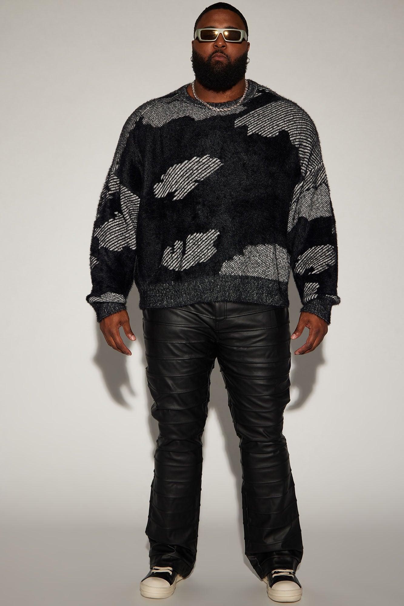 Fuzzy Textured Crewneck Sweater - Black/combo Product Image
