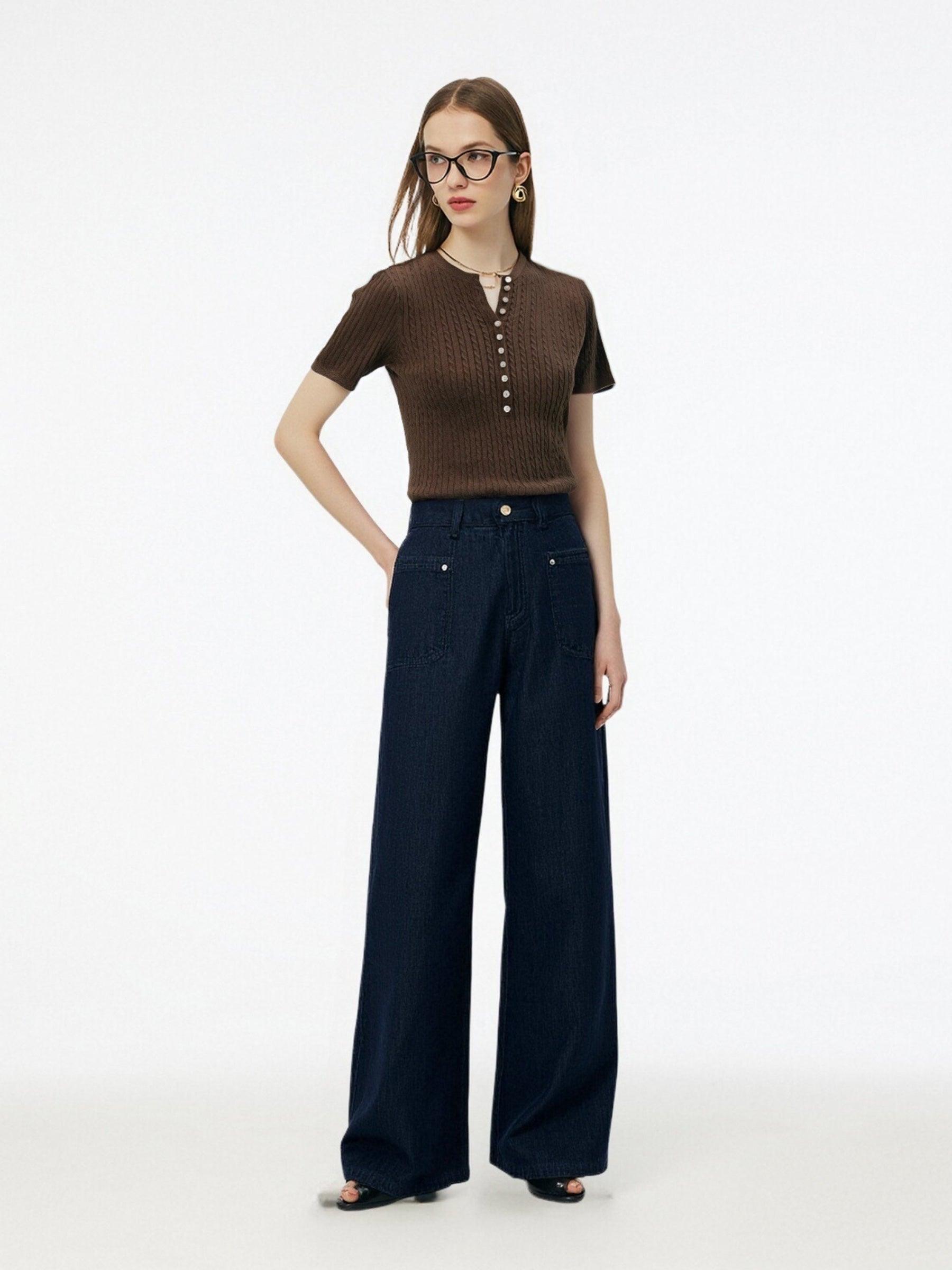Henley Neck Women Knit Top Product Image