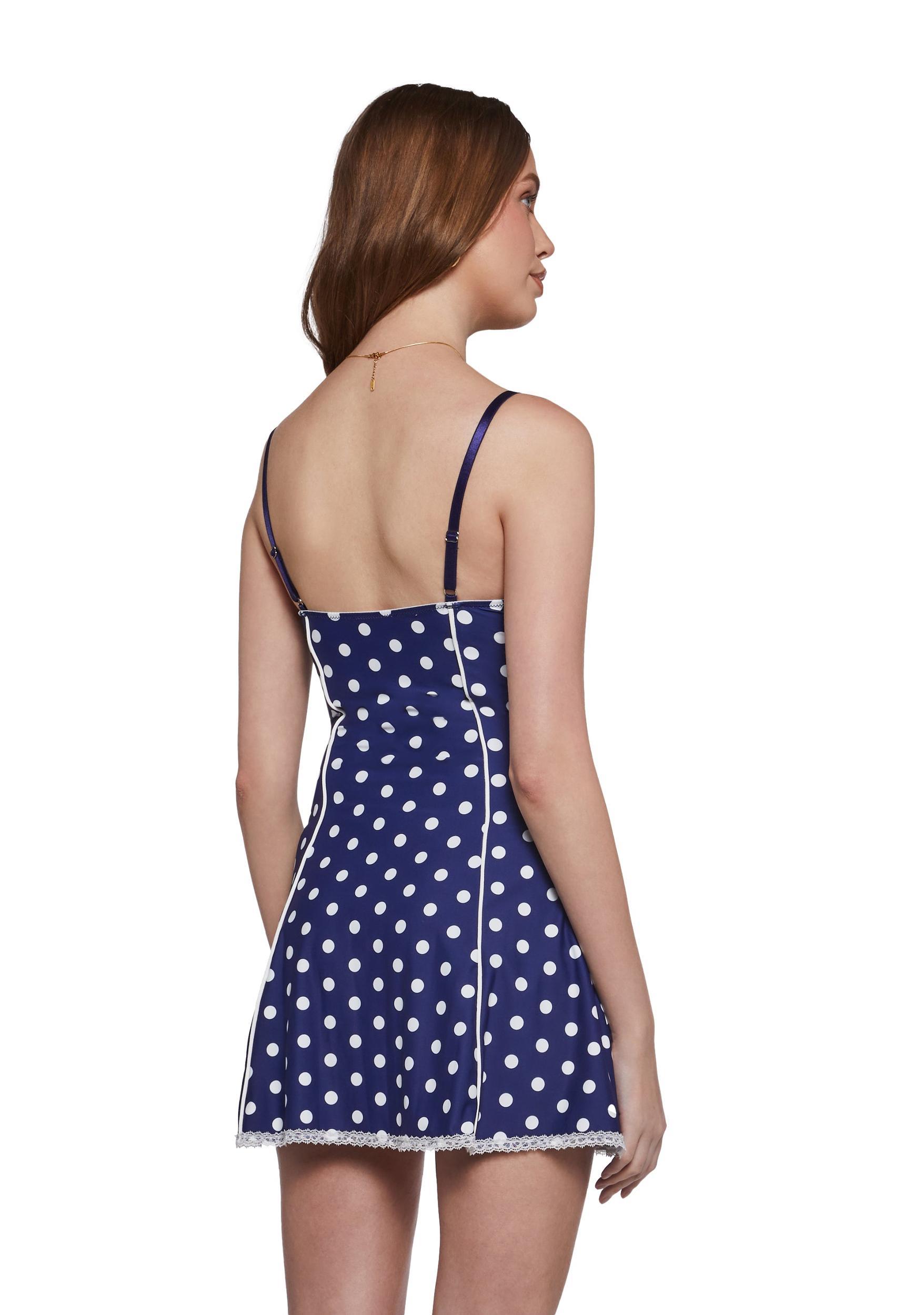 Womens Polka Dot Lace Mini Dress Sugar Thrillz - Blue Product Image