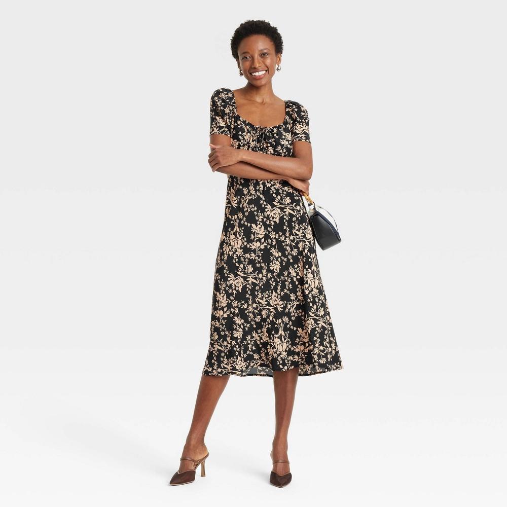 Women's Midi Sundress - A New Day™ Black Floral XL Product Image