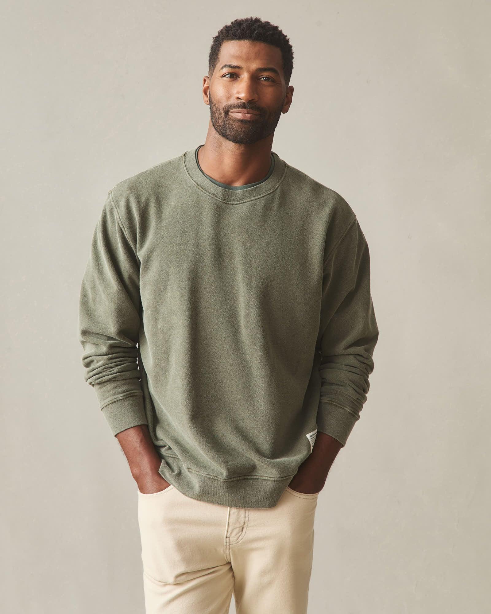 Men's Vintage Washed Relaxed French Terry Crew - Olive Product Image