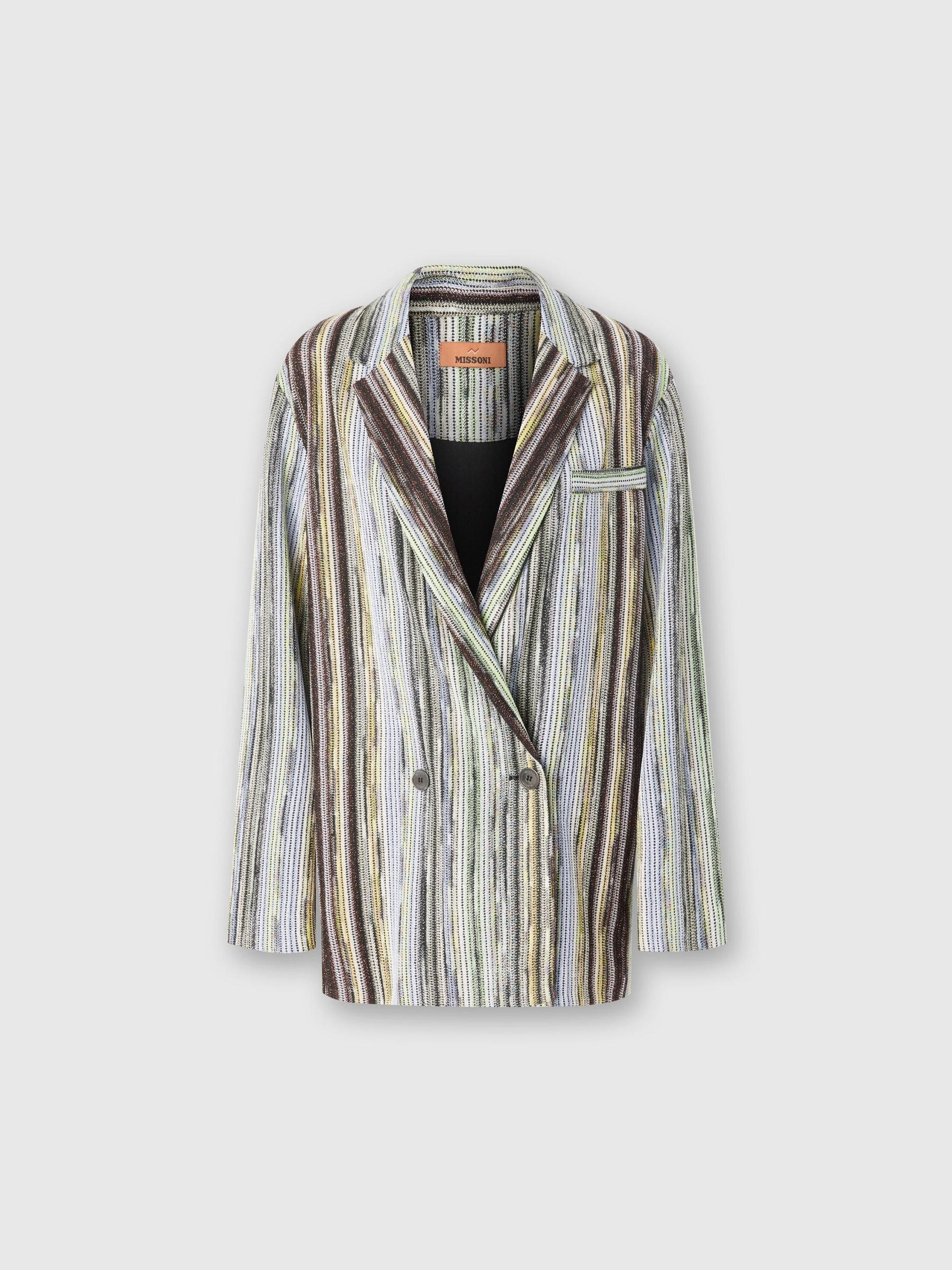 Double-breasted blazer in striped lamé slub viscose Product Image