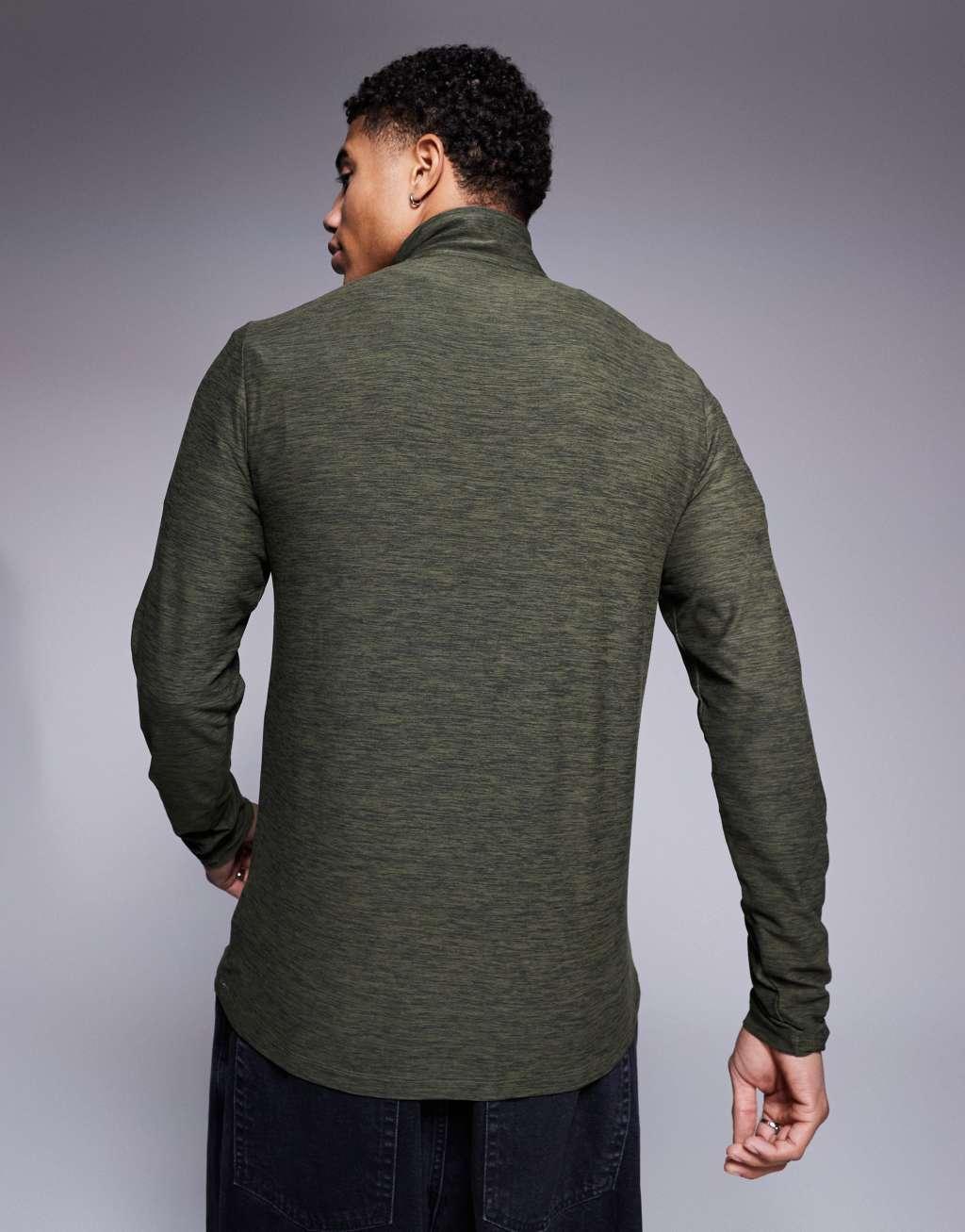 New Balance Sport space dye quarter zip long sleeve top in khaki Product Image