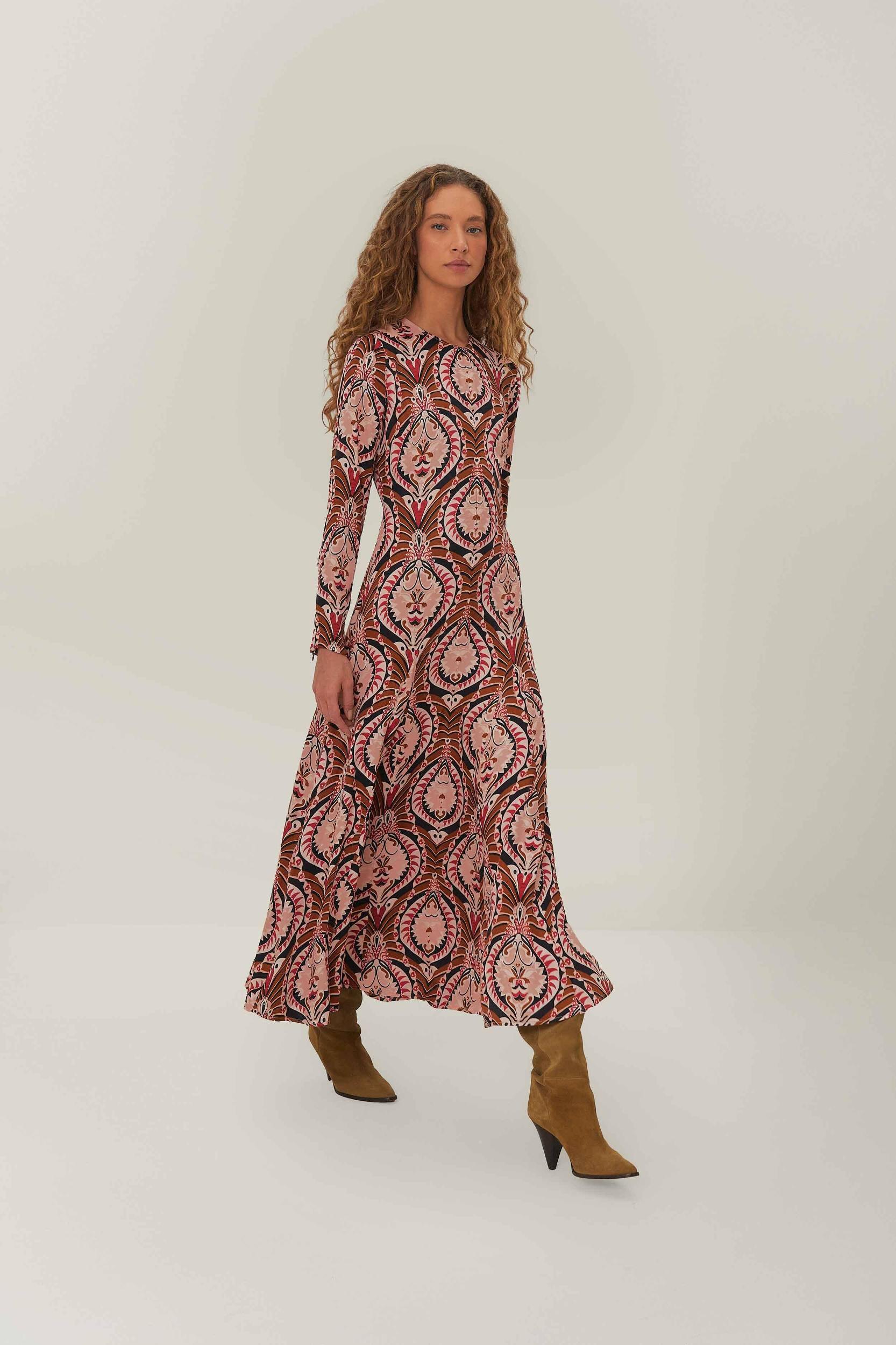Brown Pineapple Jewelry Midi Dress, PINEAPPLE JEWELRY MULTICOLOR / XS Product Image