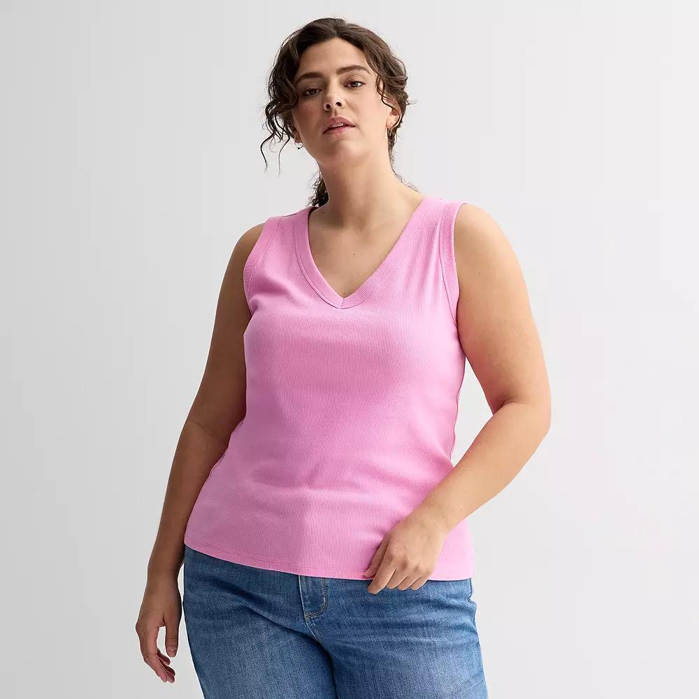 Plus Size Sonoma Goods For Life® Ribbed V-Neck Tank Top, Women's, Size: 4XL, Peri Phlox Product Image