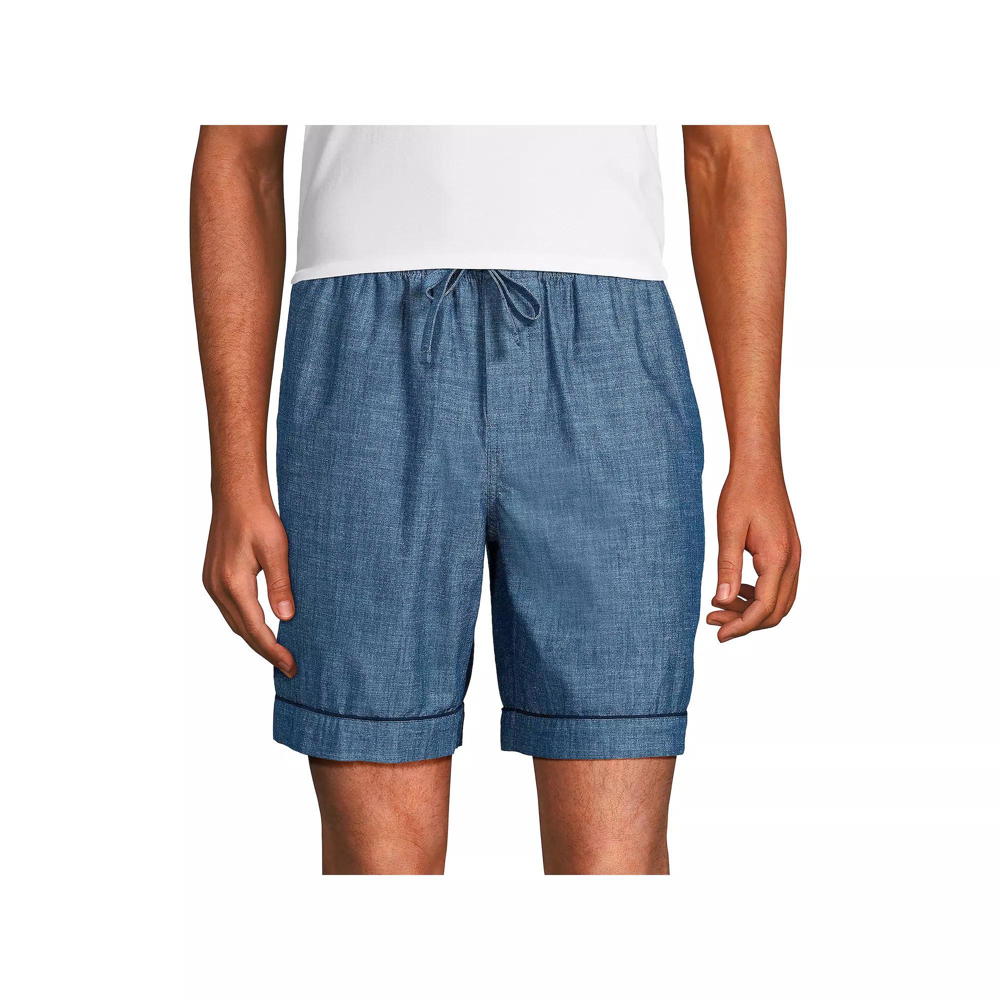 Men's Lands' End Essential 8-inch Pajama Shorts, Size: Large, Grey Blue Stripe Product Image