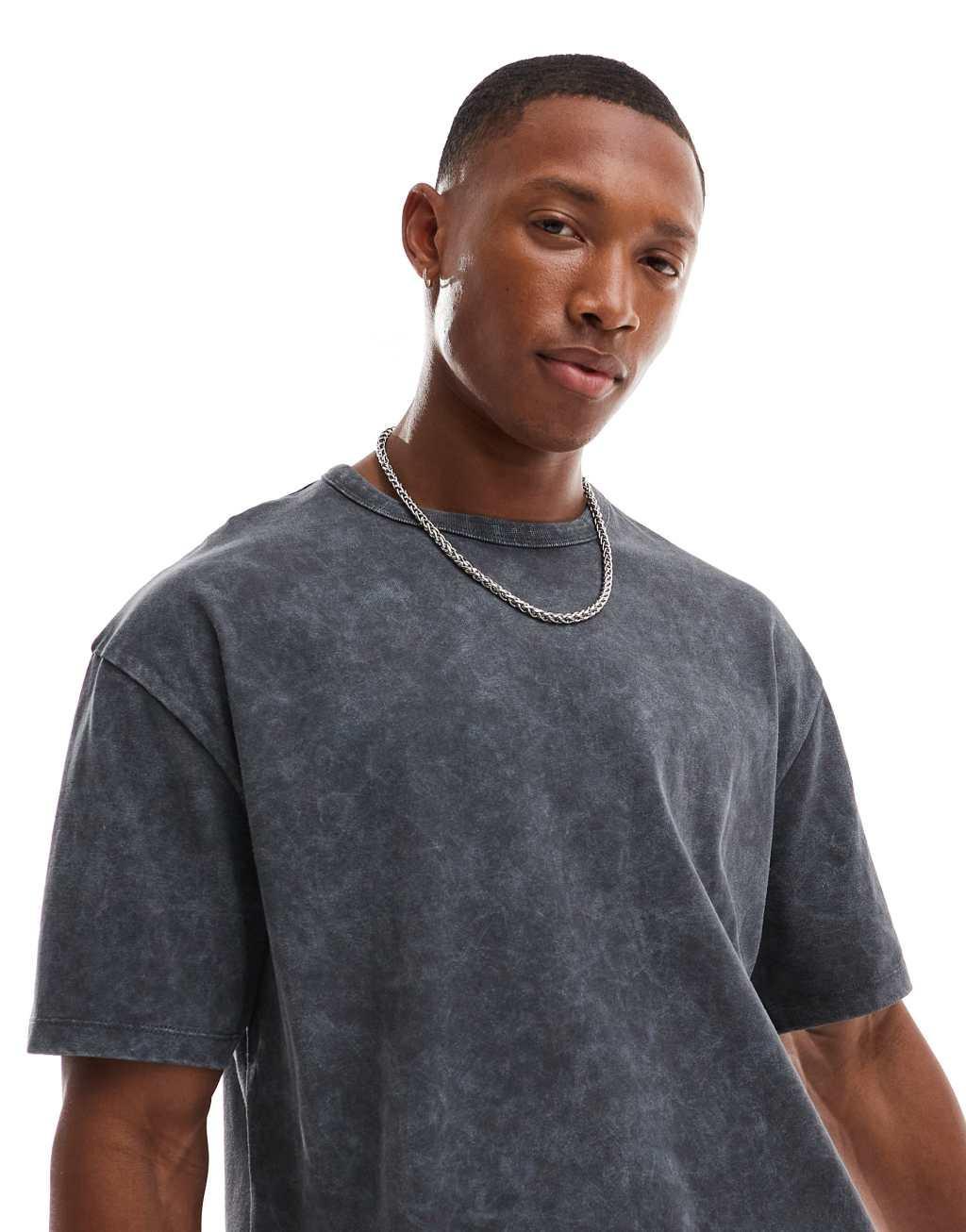 ASOS DESIGN relaxed T-shirt in washed charcoal with butterfly back print Product Image