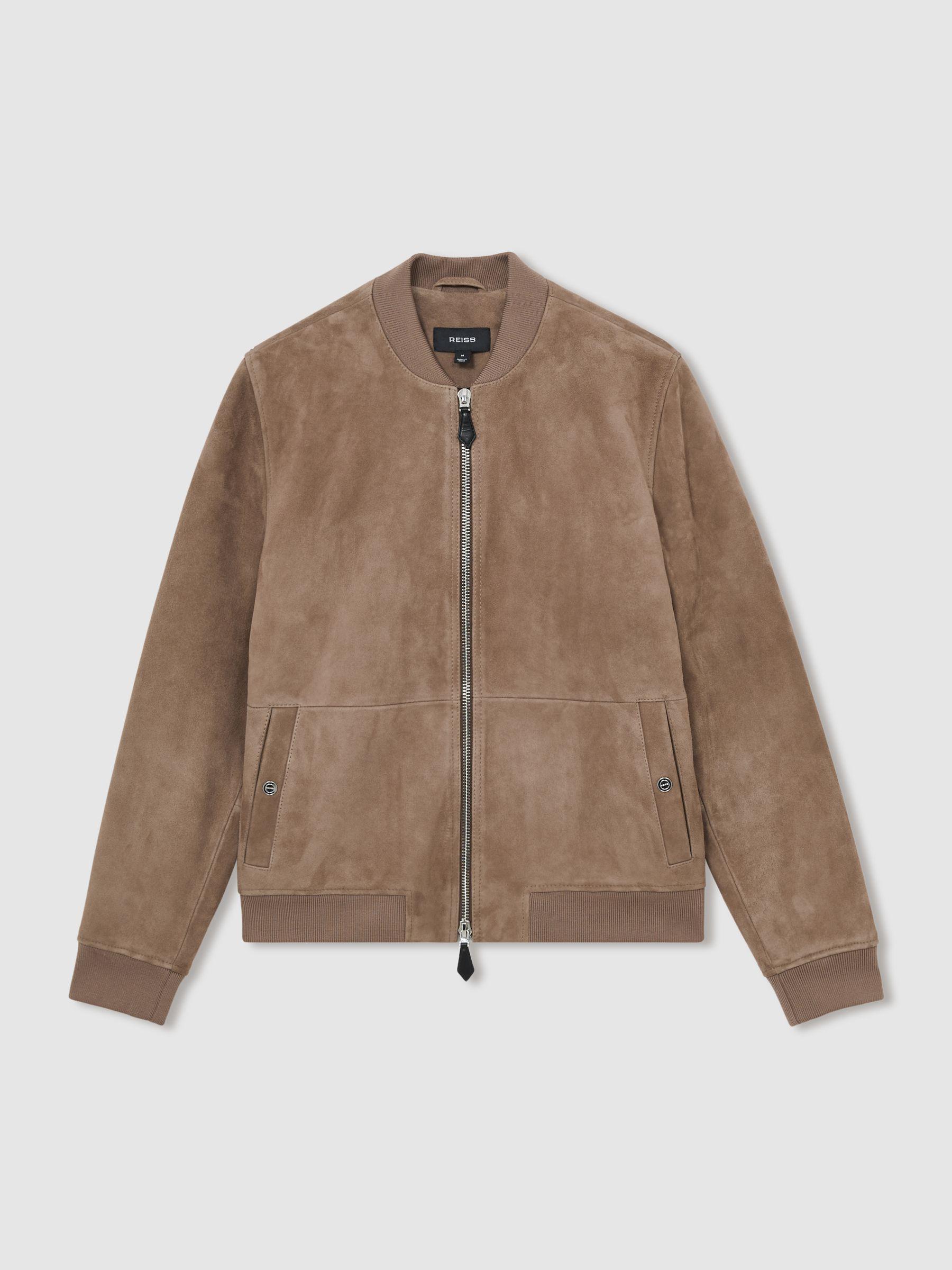 Suede Zip-Through Bomber Jacket in Mink Product Image