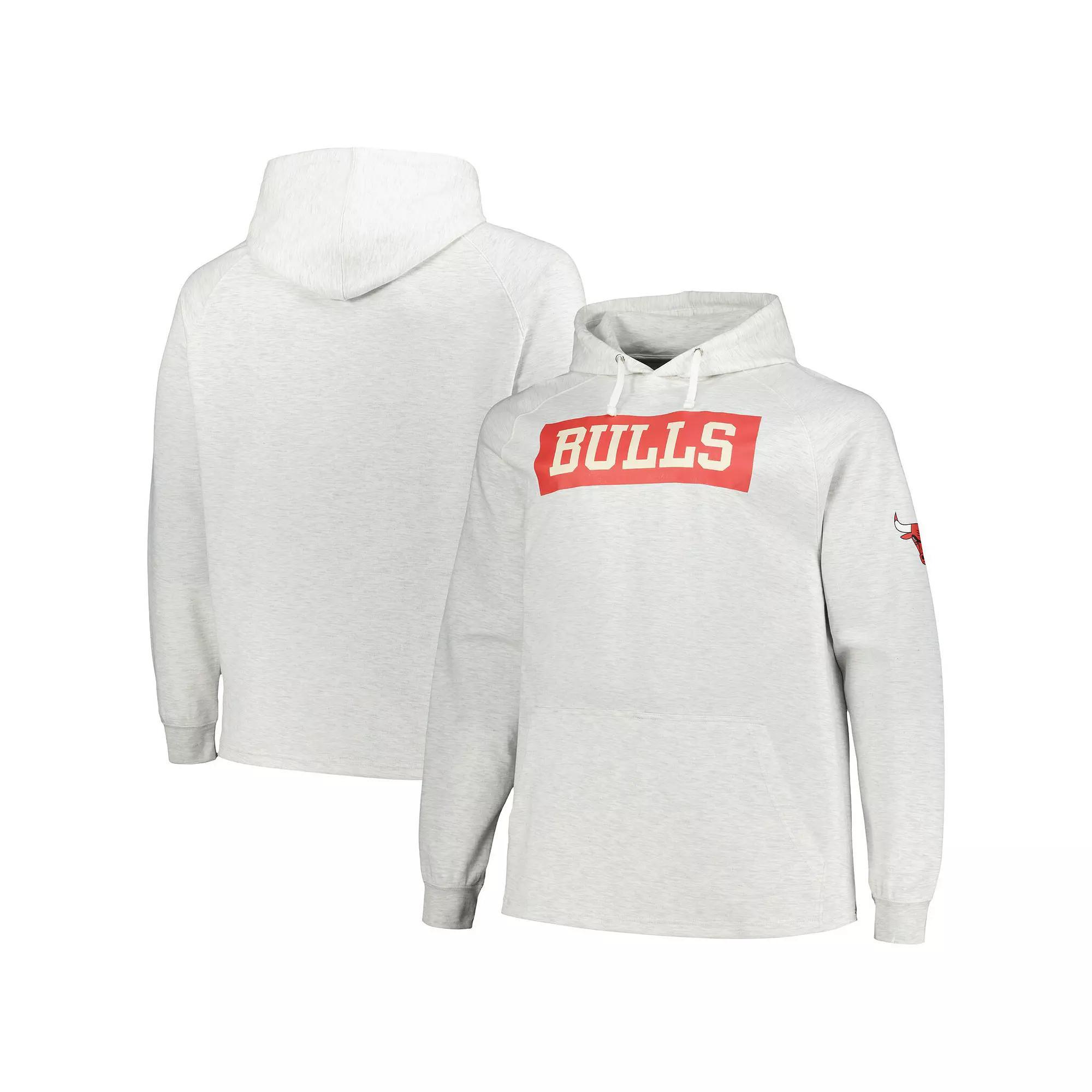 Men's Fanatics Branded Ash Chicago Bulls Big & Tall Raglan Tri-Blend Pullover Hoodie, Size: XLT, Black Product Image