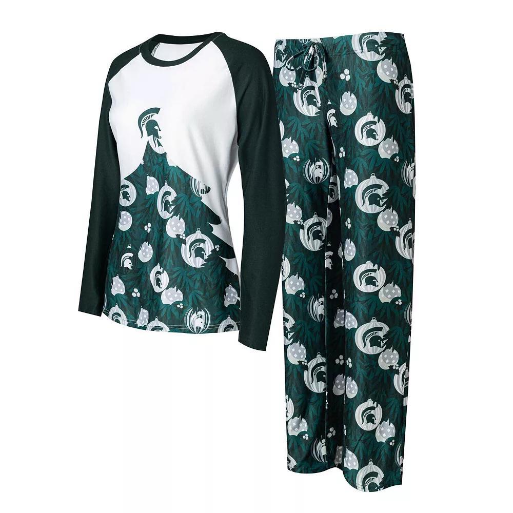 Women's Concepts Sport Hunter Green Michigan State Spartans Tinsel Ugly Sweater Long Sleeve T-Shirt & Pants Sleep Set, Size: Medium, Team Product Image