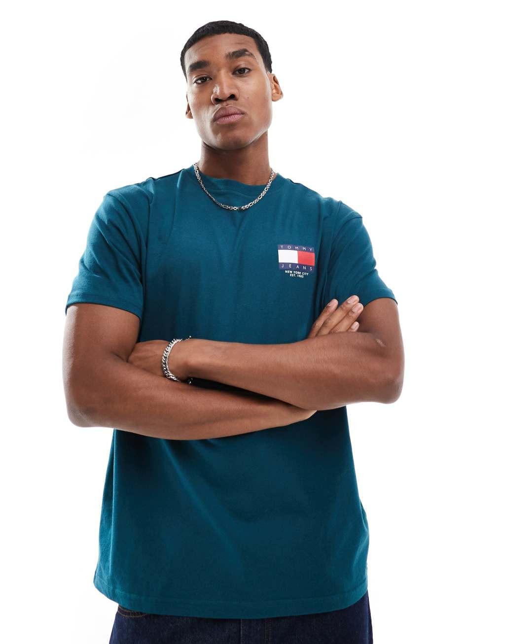 Tommy Jeans flag logo back print T-shirt in green Product Image