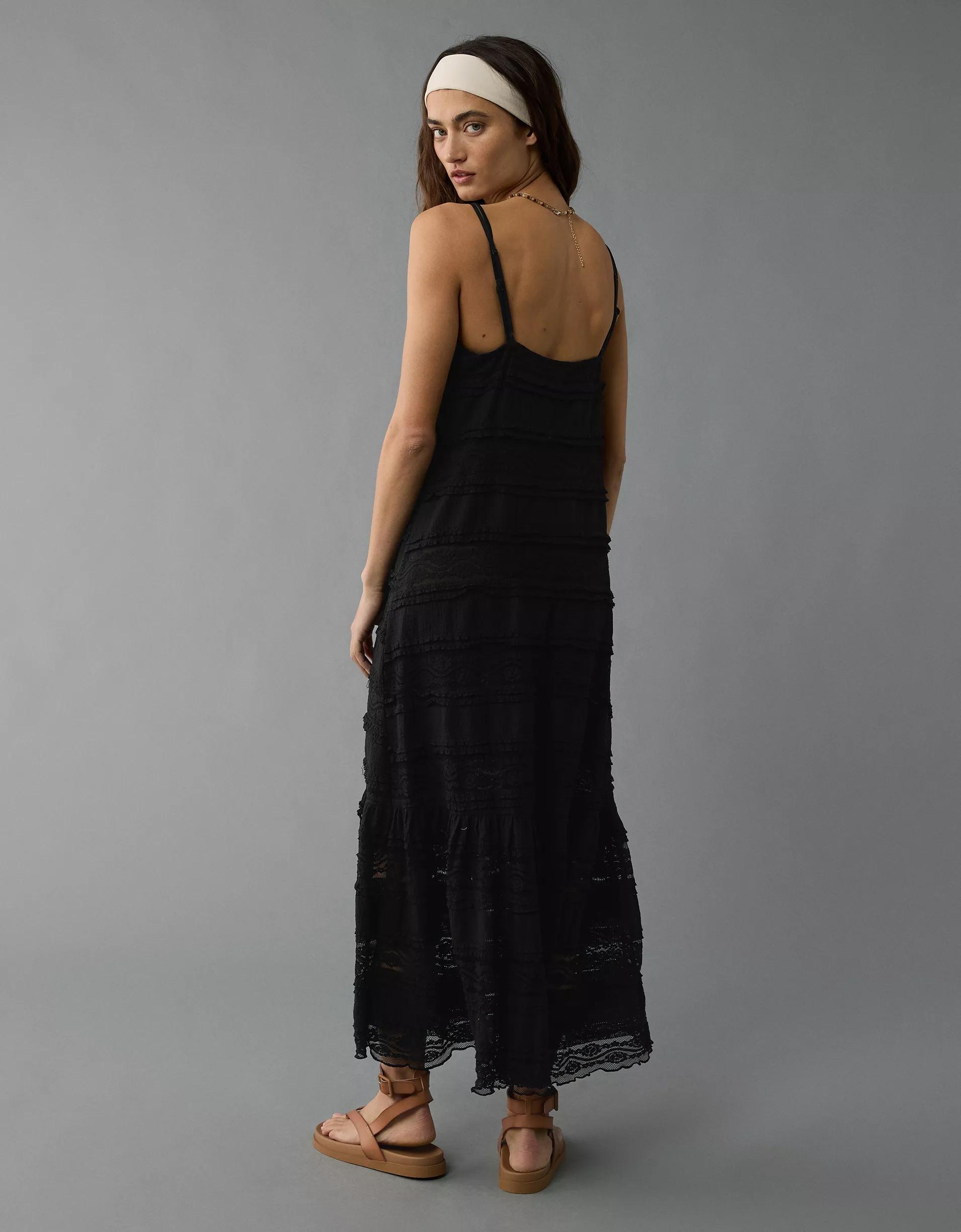 AE Lace V-Neck Tiered Midi Dress Product Image
