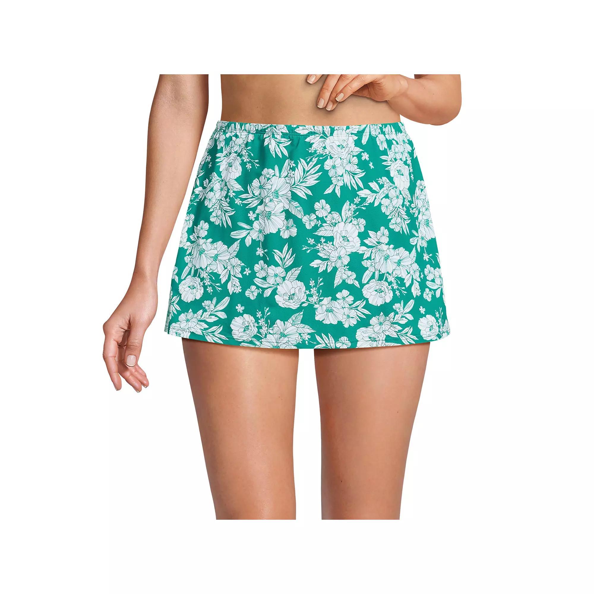 Plus Size Lands' End Slender Swim Skirt, Women's, Size: 16, Green White Floral Product Image