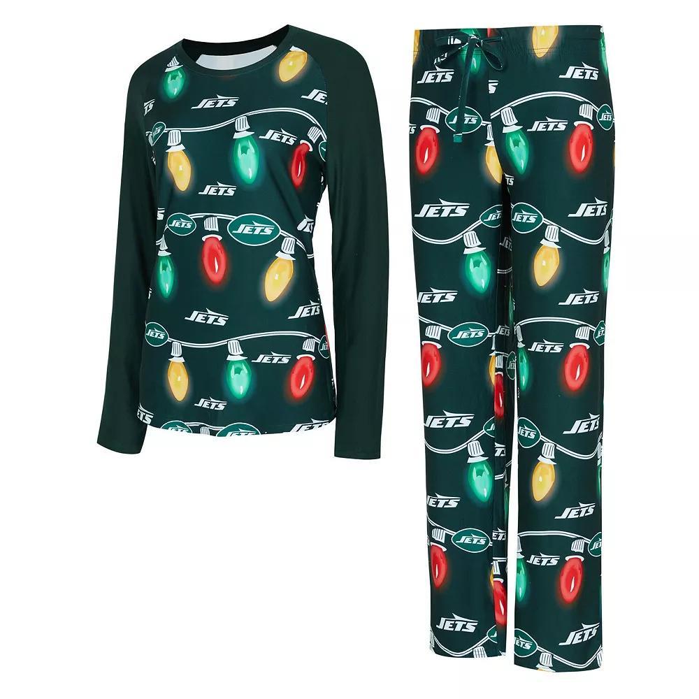 Women's Concepts Sport  Green New York Jets Garland Knit Raglan Long Sleeve T-Shirt & Pants Set, Size: Small Product Image