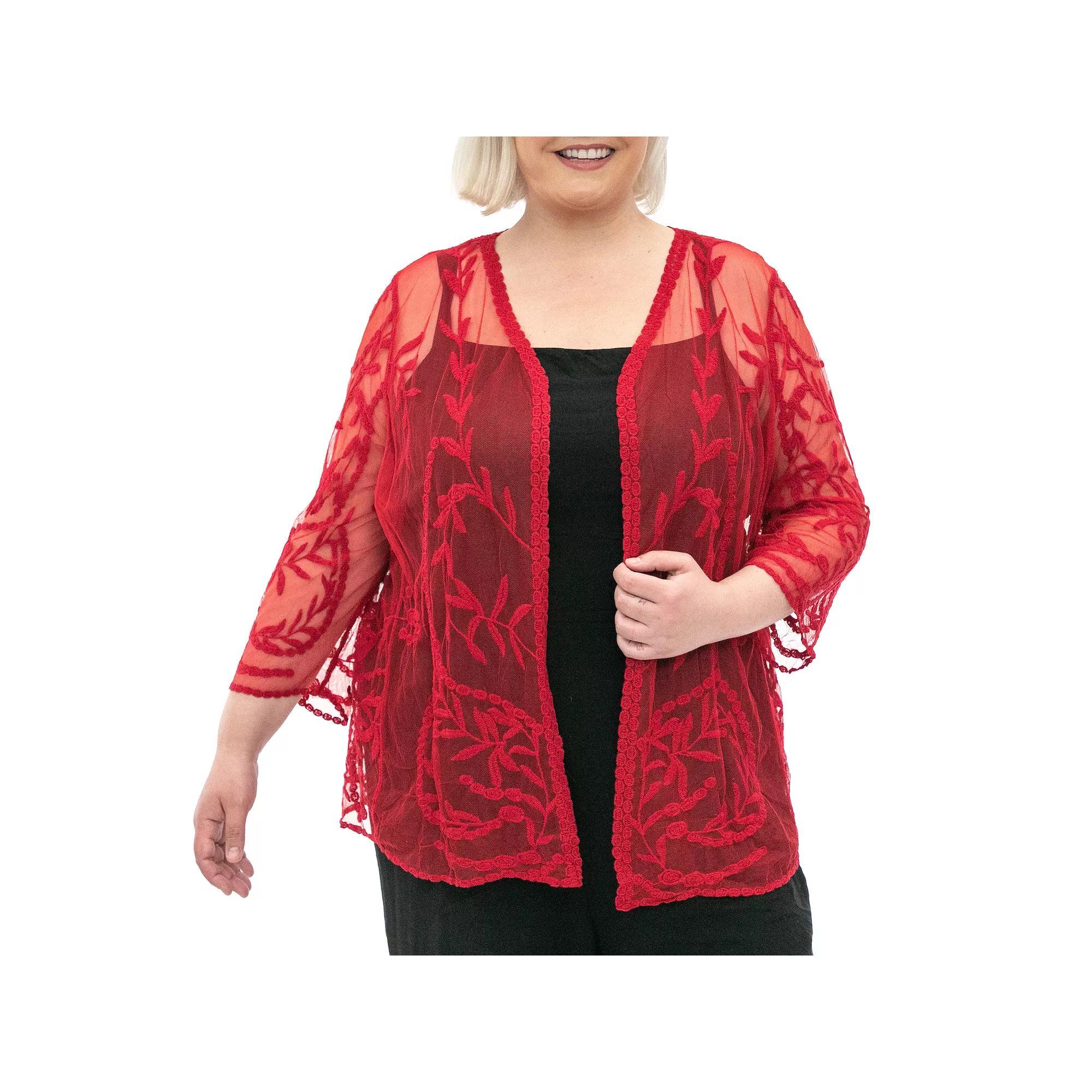 Plus Size Nina Leonard Embroidered Mesh Floral Bolero, Women's, Size: 1XL, Nina Red Product Image