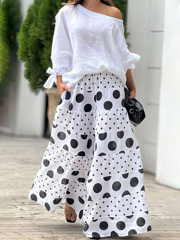 Long Sleeves Loose Asymmetric Solid Color Tied One-Shoulder Blouses&Shirts Tops Product Image