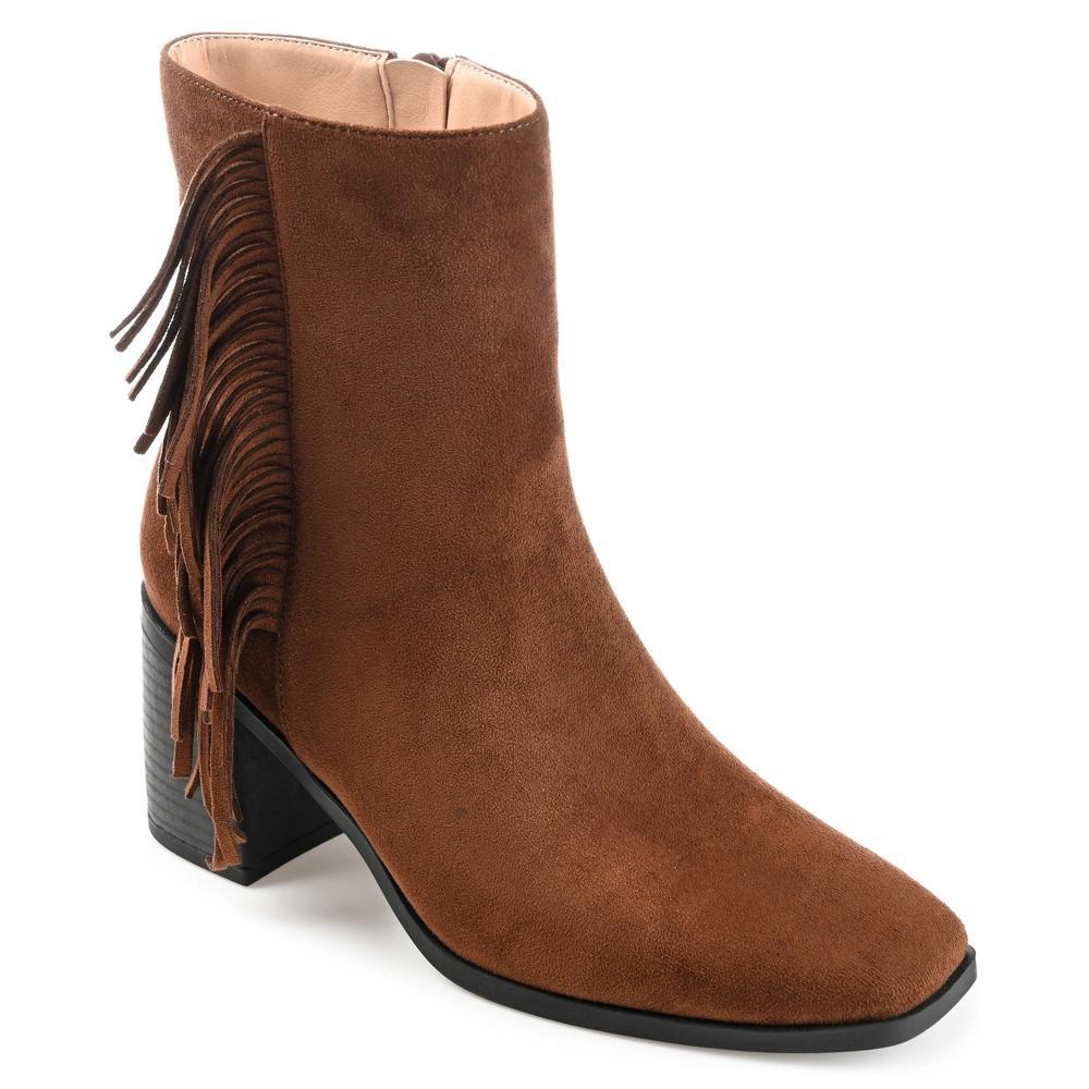 Journee Collection Womens Noriah Tru Comfort Foam Inside Zip Stacked Heel Booties Brown 6.5 Product Image