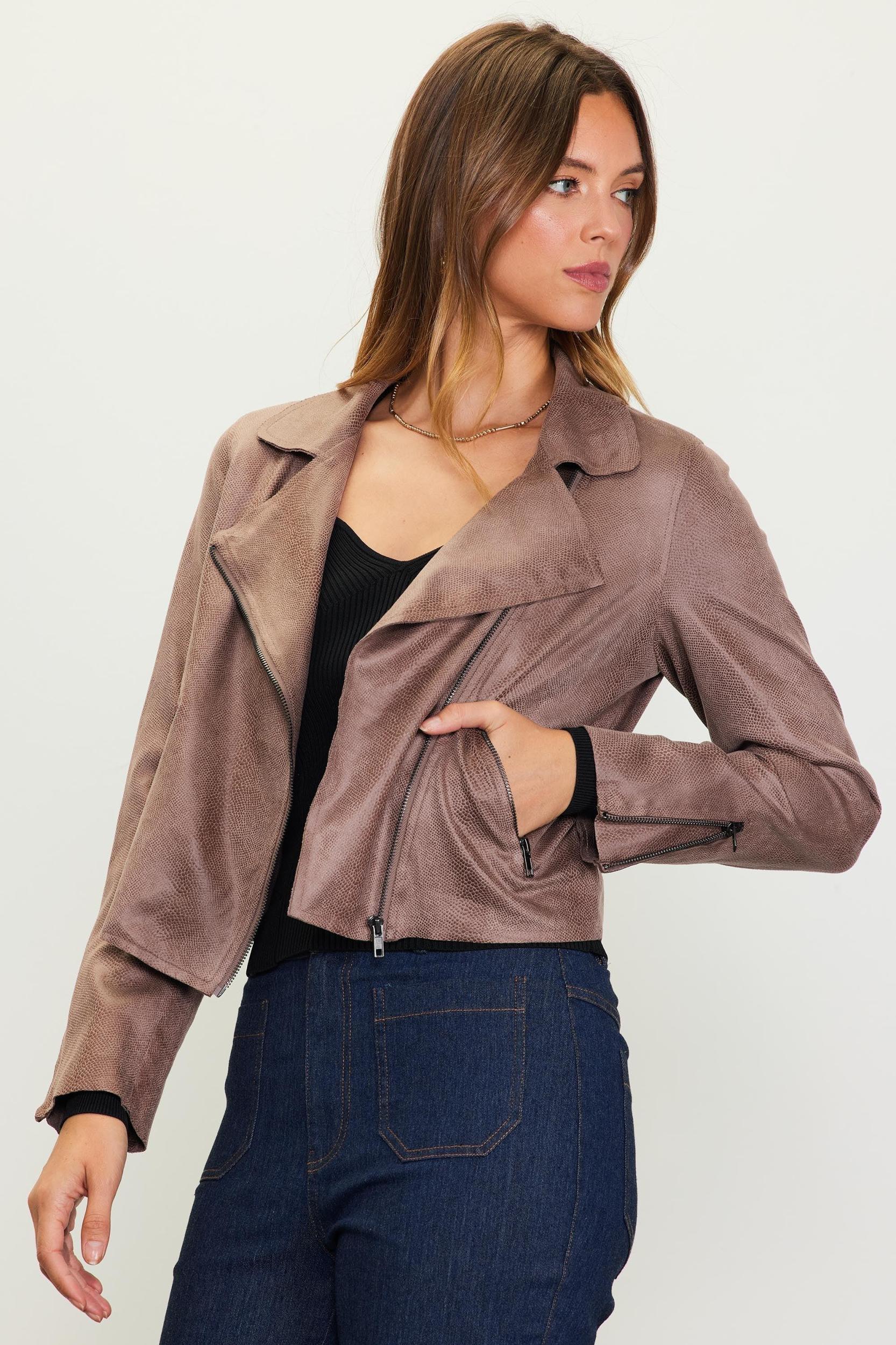 Faux Suede Biker Jacket Product Image