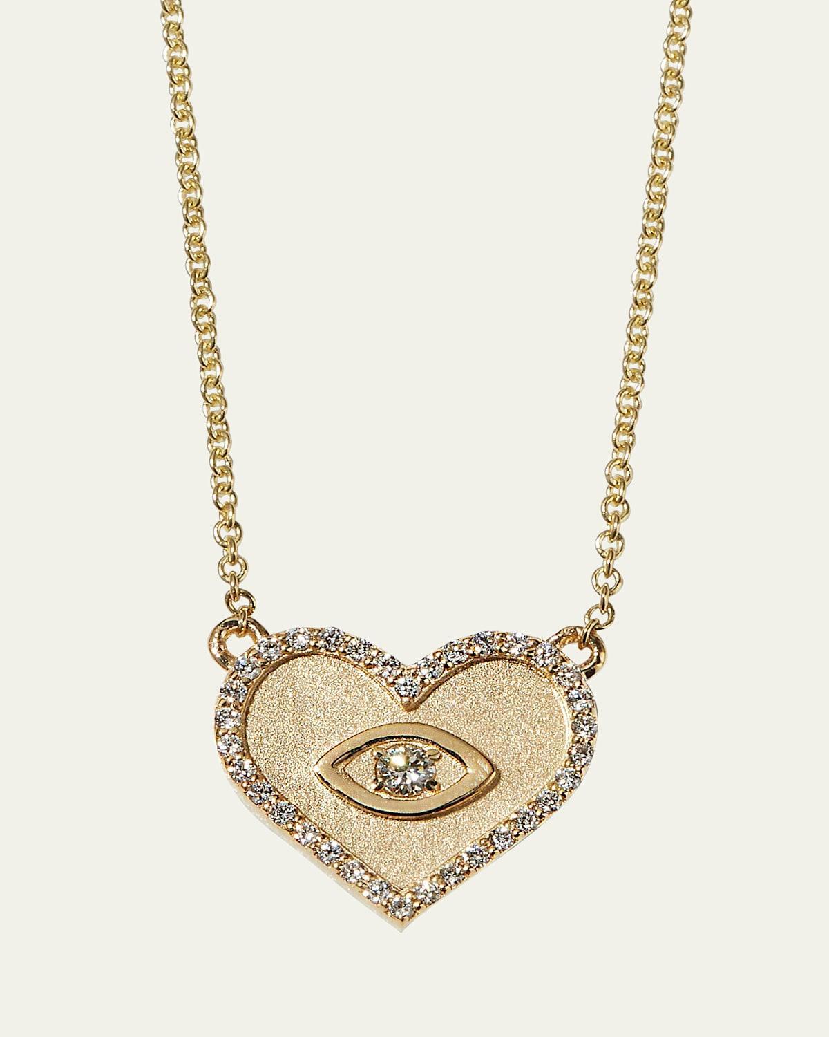 Yellow Gold Small Heart Necklace with Marquise Eye Product Image