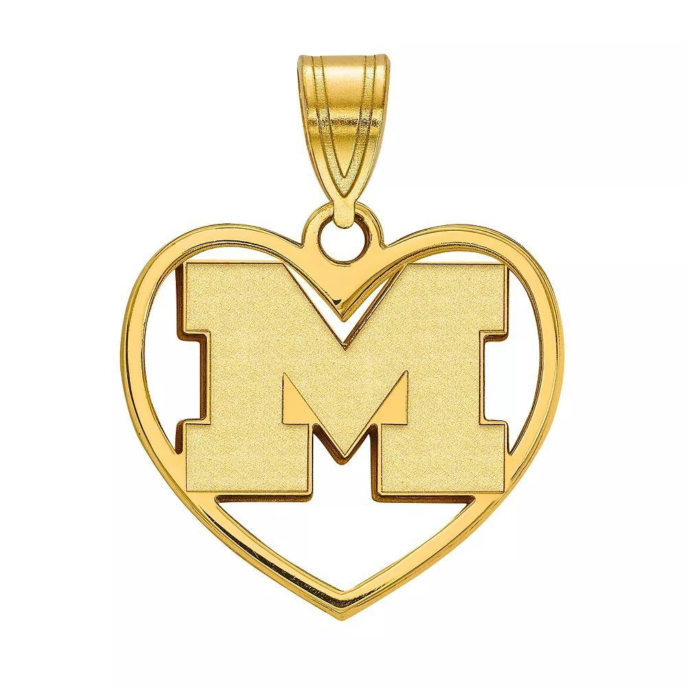 LogoArt 14K Gold Plated Michigan Wolverines Pendant in Heart, Women's, Size: 21 mm Product Image