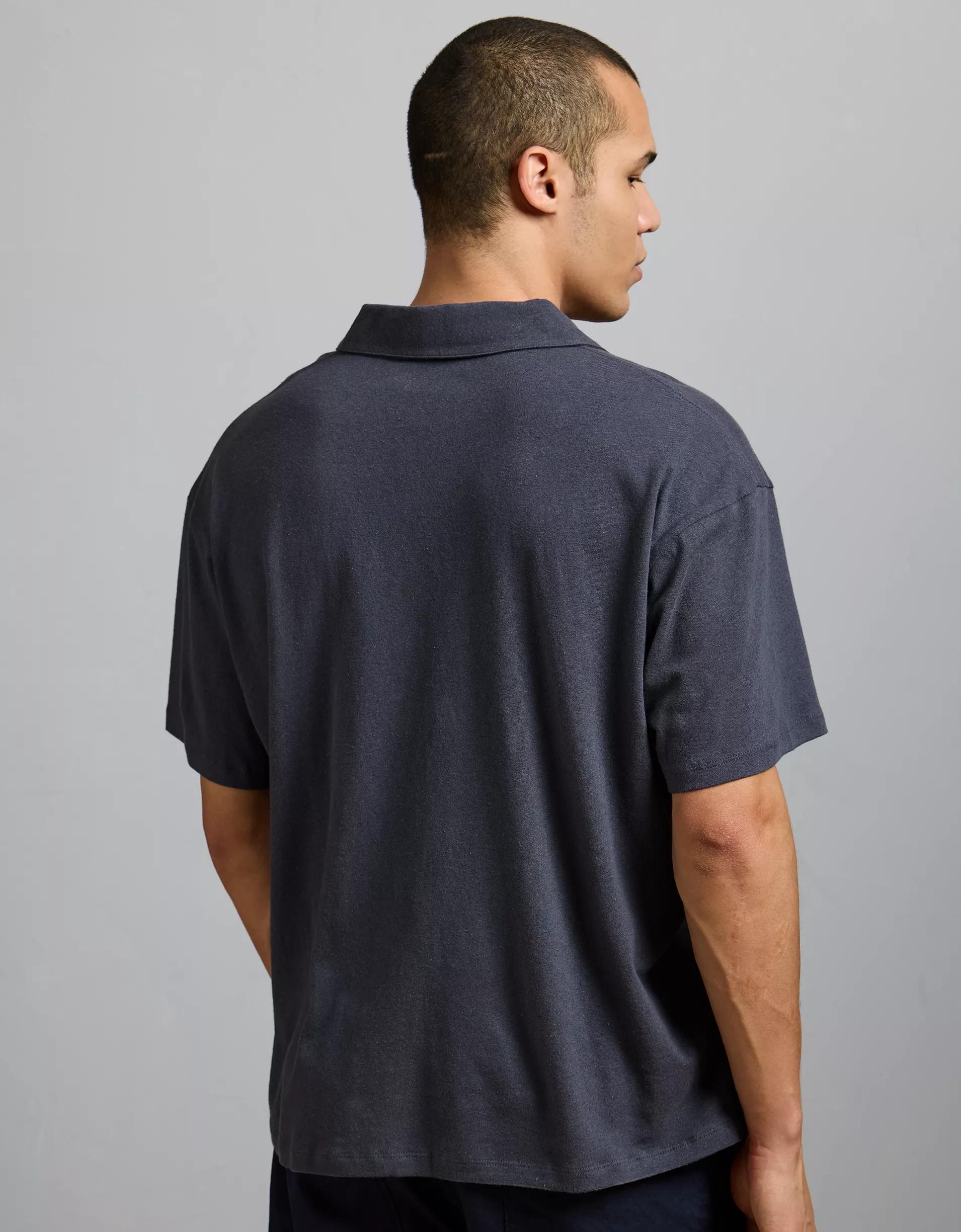 AE77 Premium Linen-Blend Polo Shirt Product Image