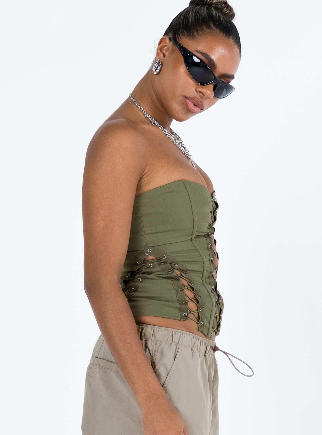 Eden Lace Up Corset Green Product Image