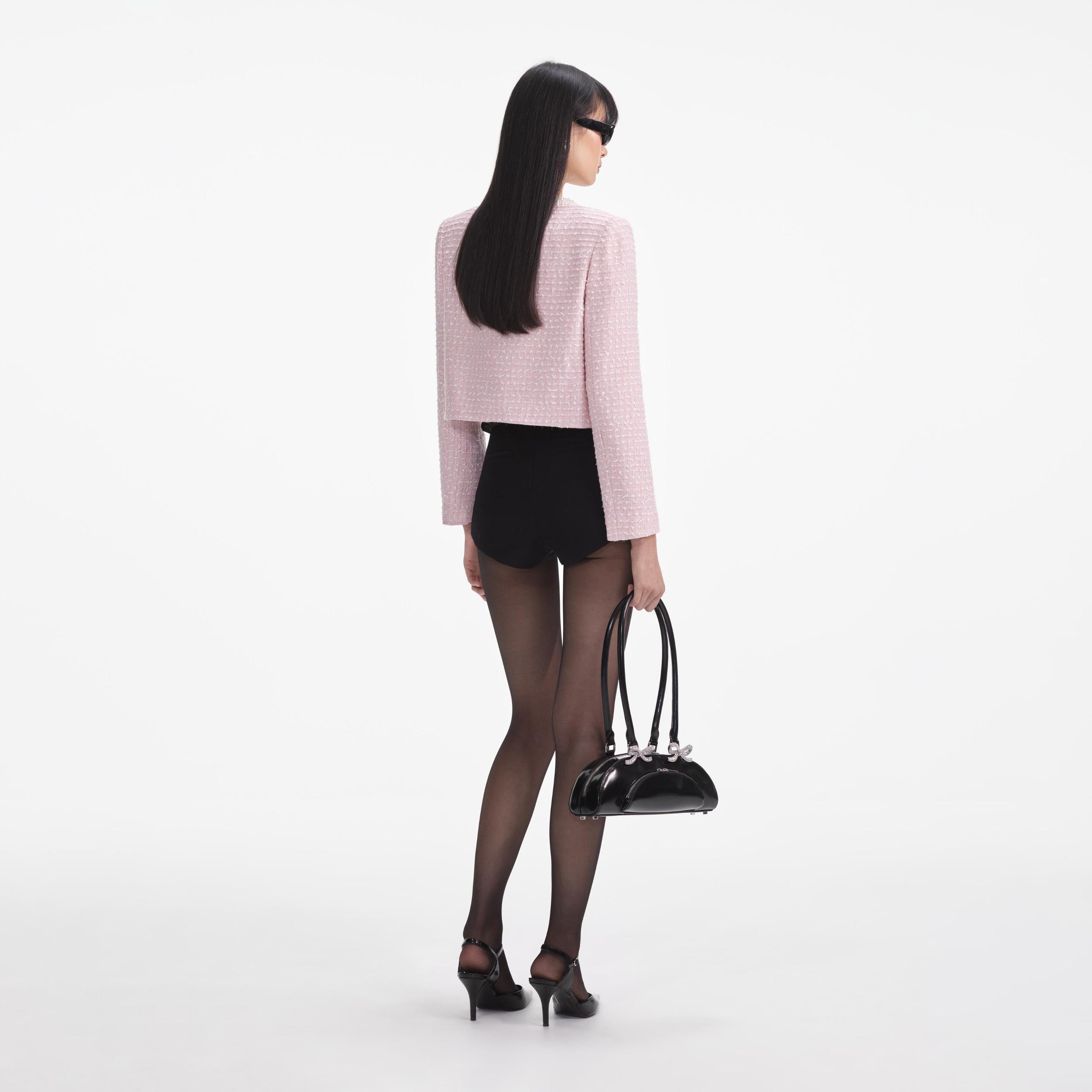 Pink Boucle Pearl Trim Jacket Product Image