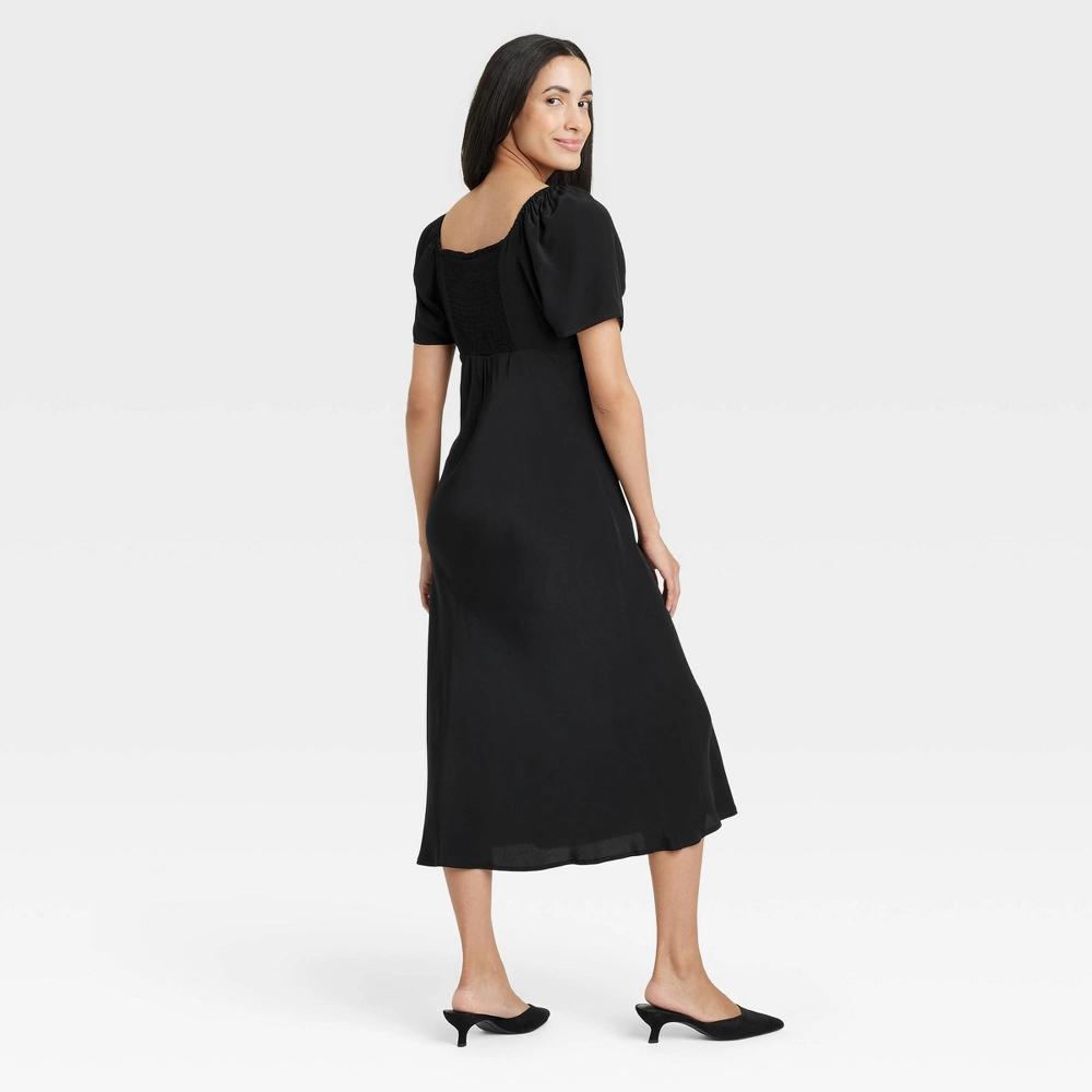 Womens Midi Sundress - A New Day Black L: Lightweight Rayon, Scoopneck, Short Sleeve, Front Tie, Side Pocket, Crepe Fabric Product Image