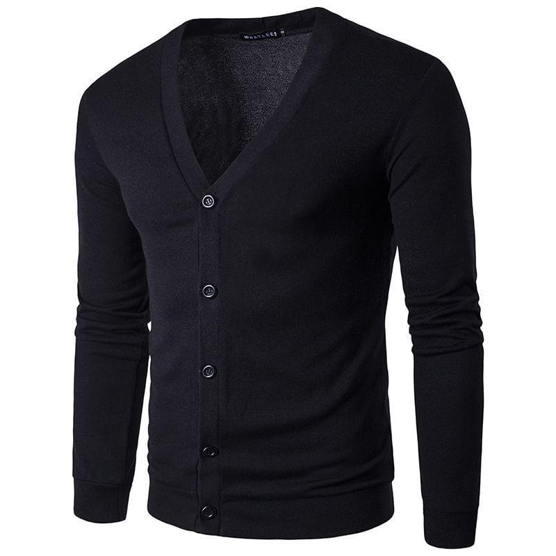 V-Neck Plain Knitted Cardigan Product Image