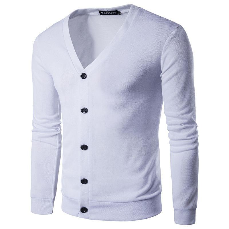 V-Neck Plain Knitted Cardigan Product Image