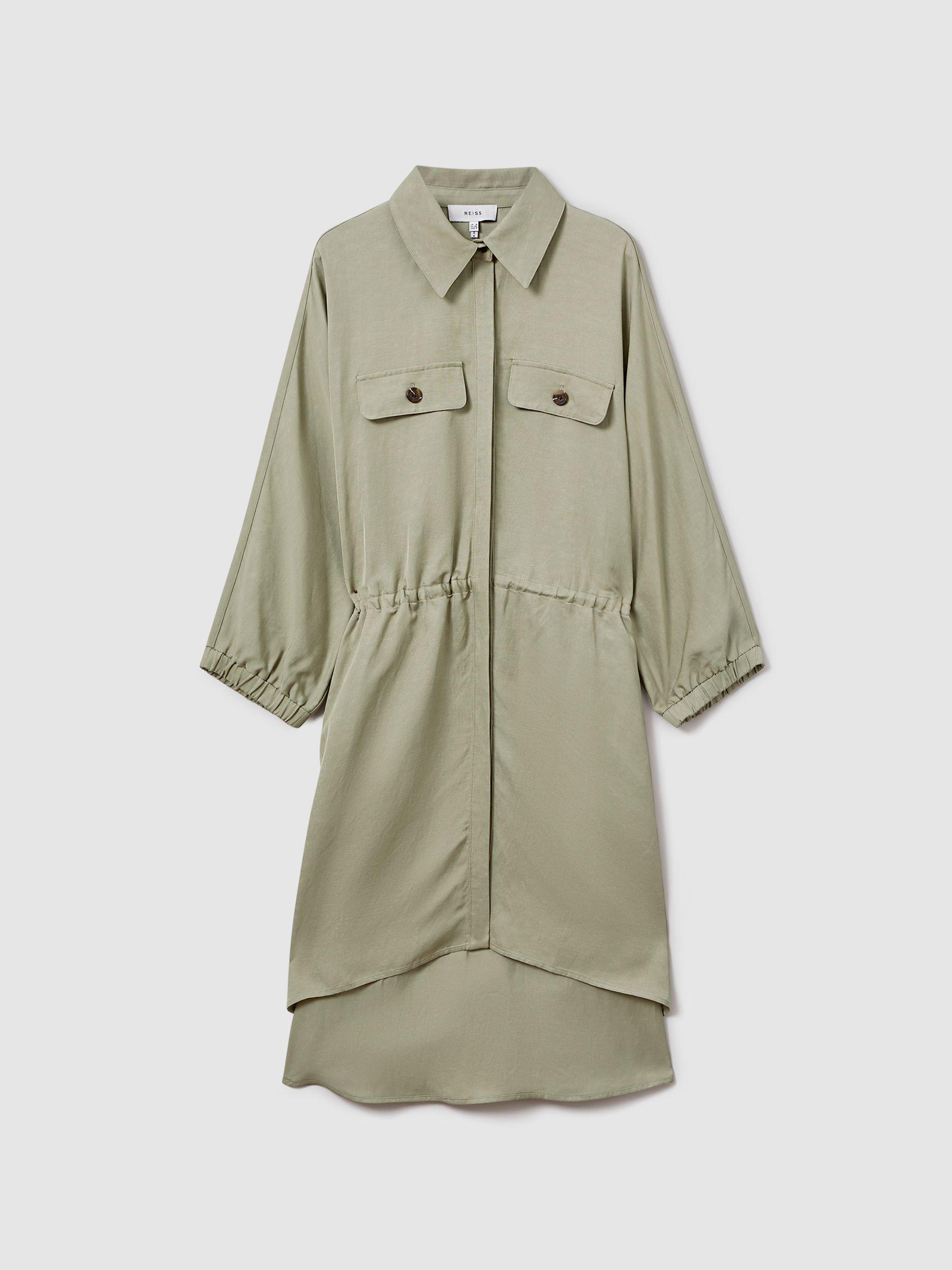 Viscose-Linen Tie Waist Mini Dress in Green Product Image