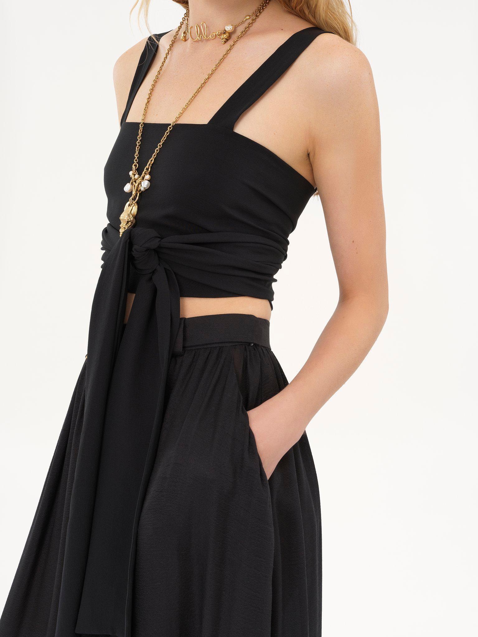 Cropped front-tie tank top in crêpe de chine Product Image