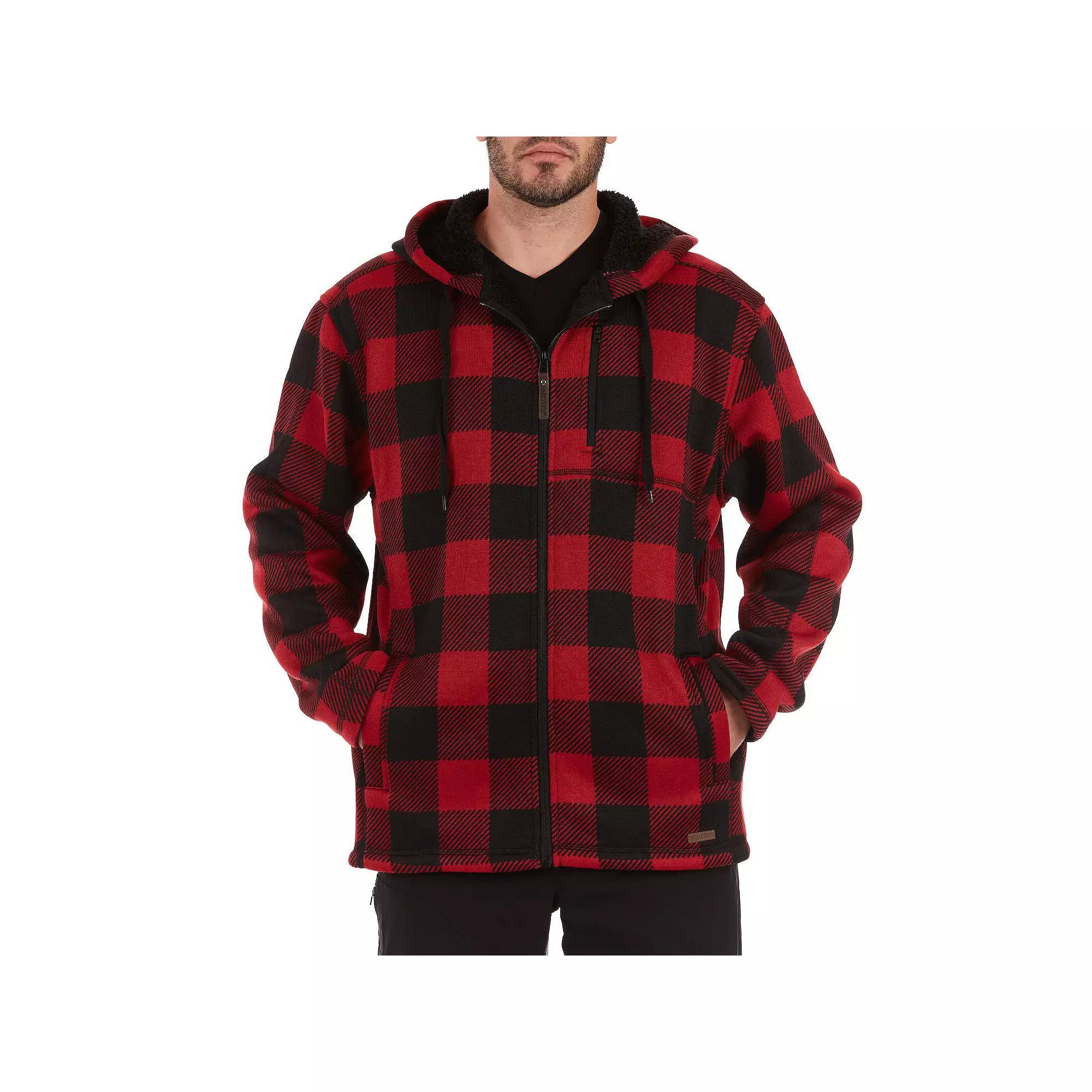 Men's Smith's Workwear Buffalo Plaid Sweater Fleece Hooded Jacket, Size: XL, Grey Grey Black Product Image